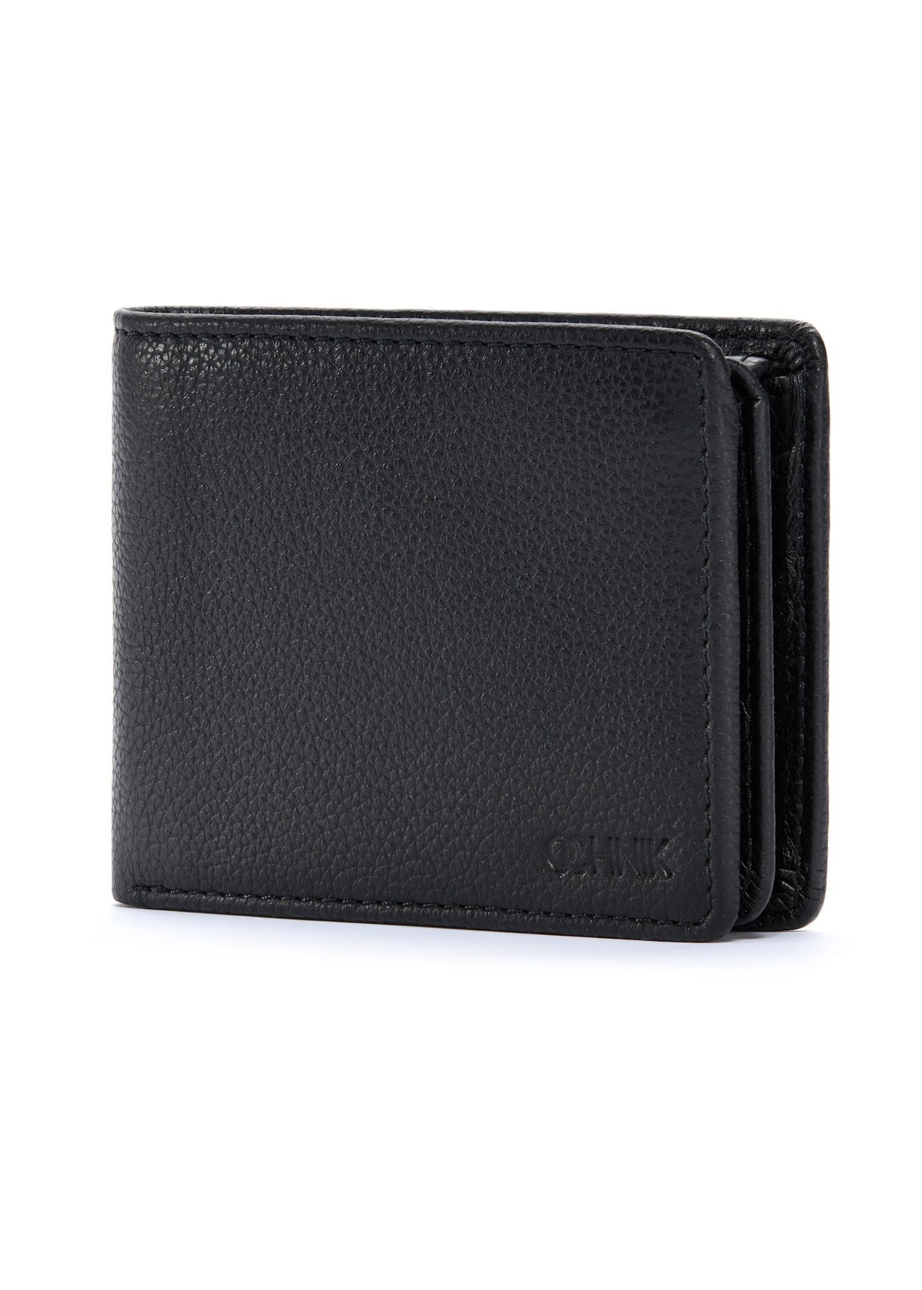 Black small leather men's wallet PORMS-0634A-99(Z25), diagonal product view on white background.