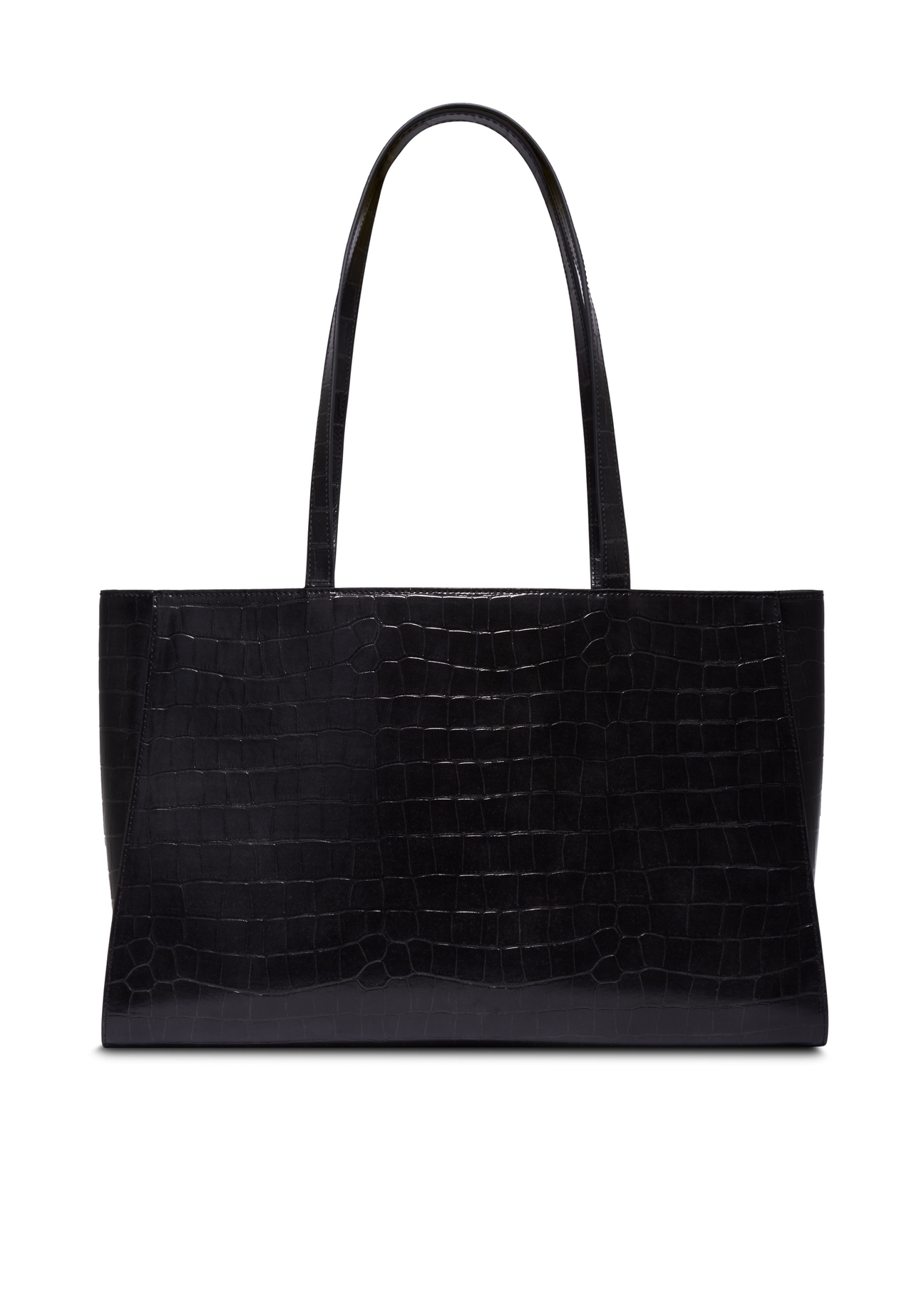 Black croco shopper bag TOREC-1287-9G(Z26), product view from the back on a white background.