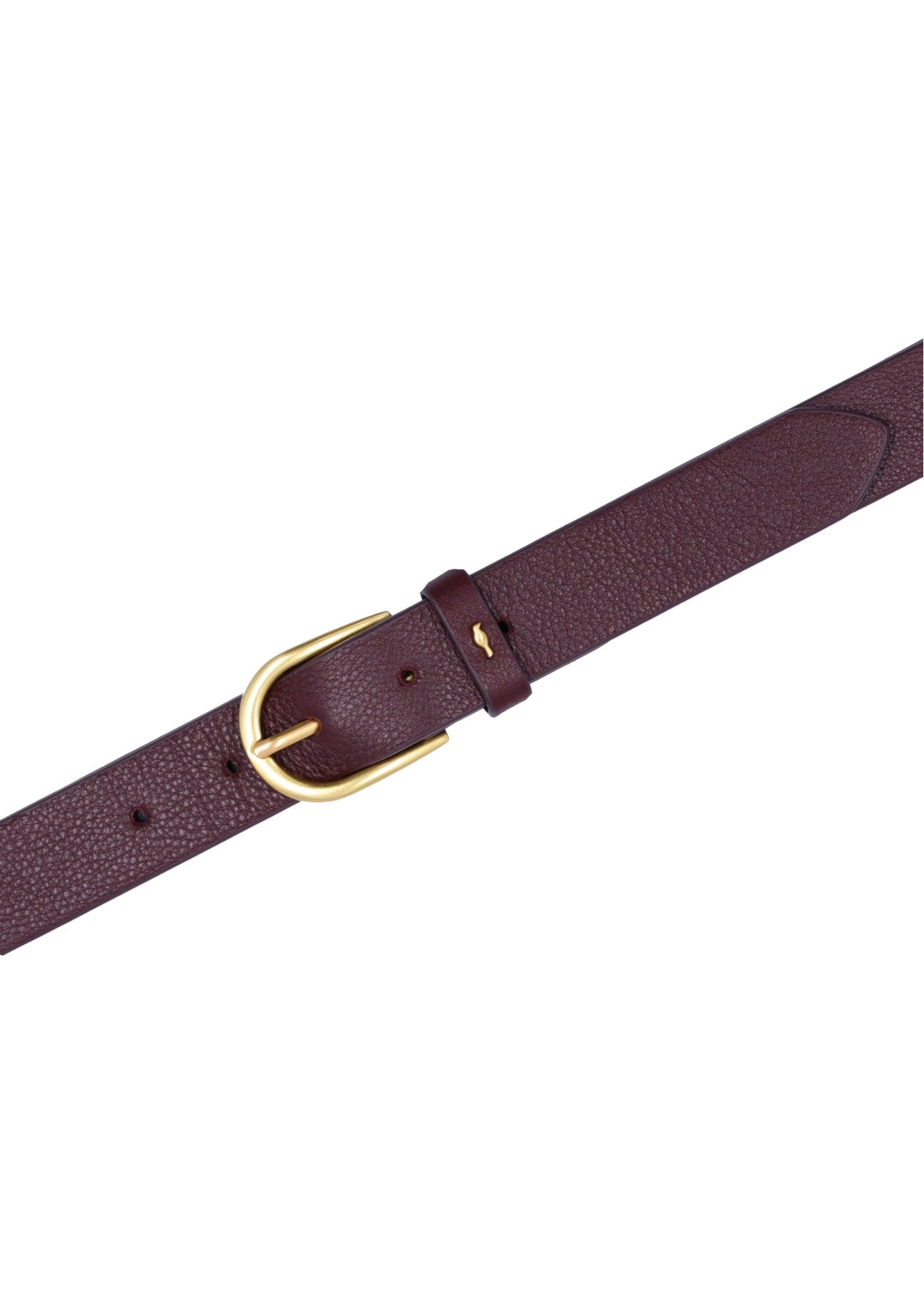 Burgundy women's leather belt PASDS-0345-4D(Z26), top product view on white background.