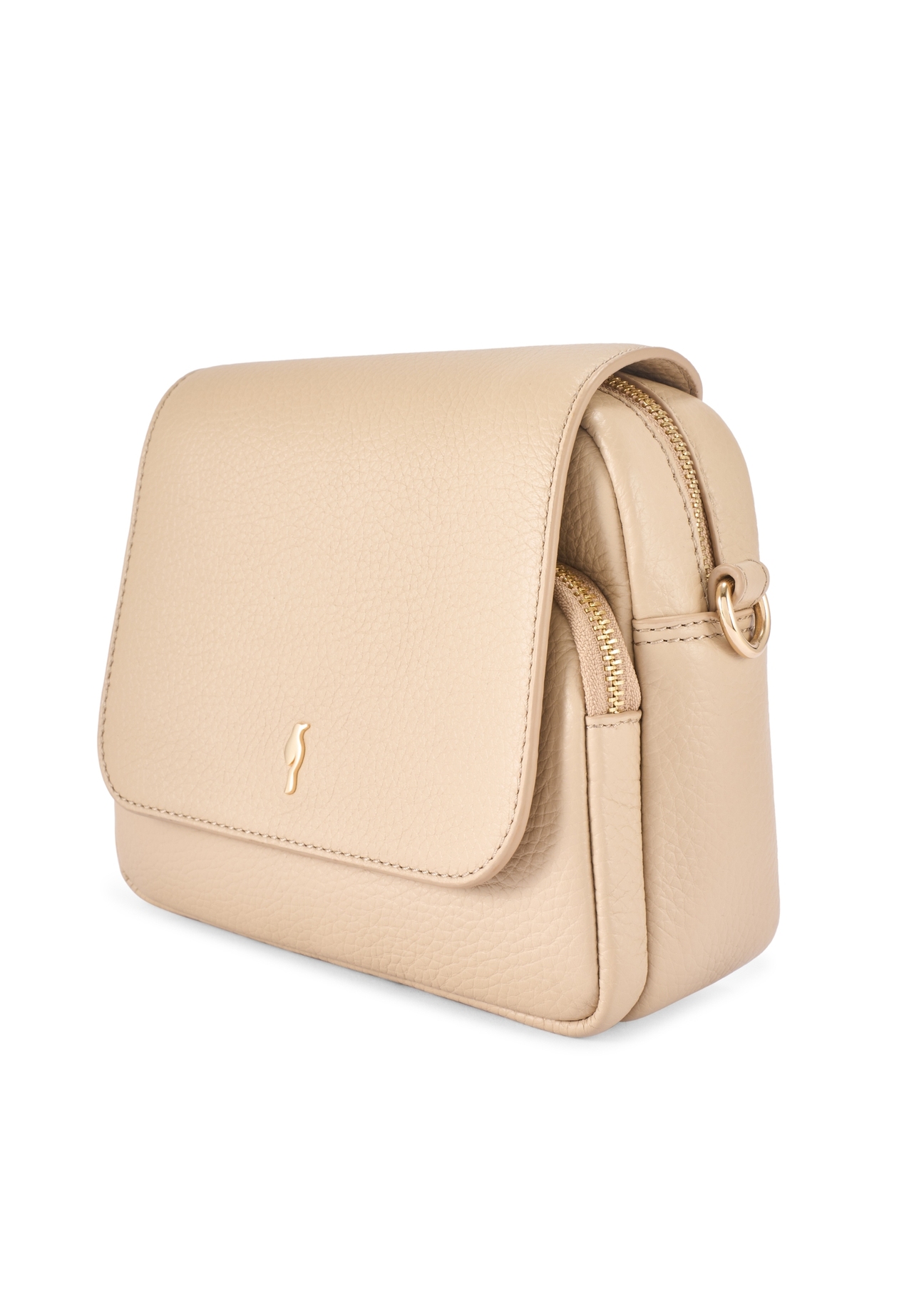 Beige leather women's messenger bag TORES-0958E-1B(W26) - diagonal product view, on a white background.