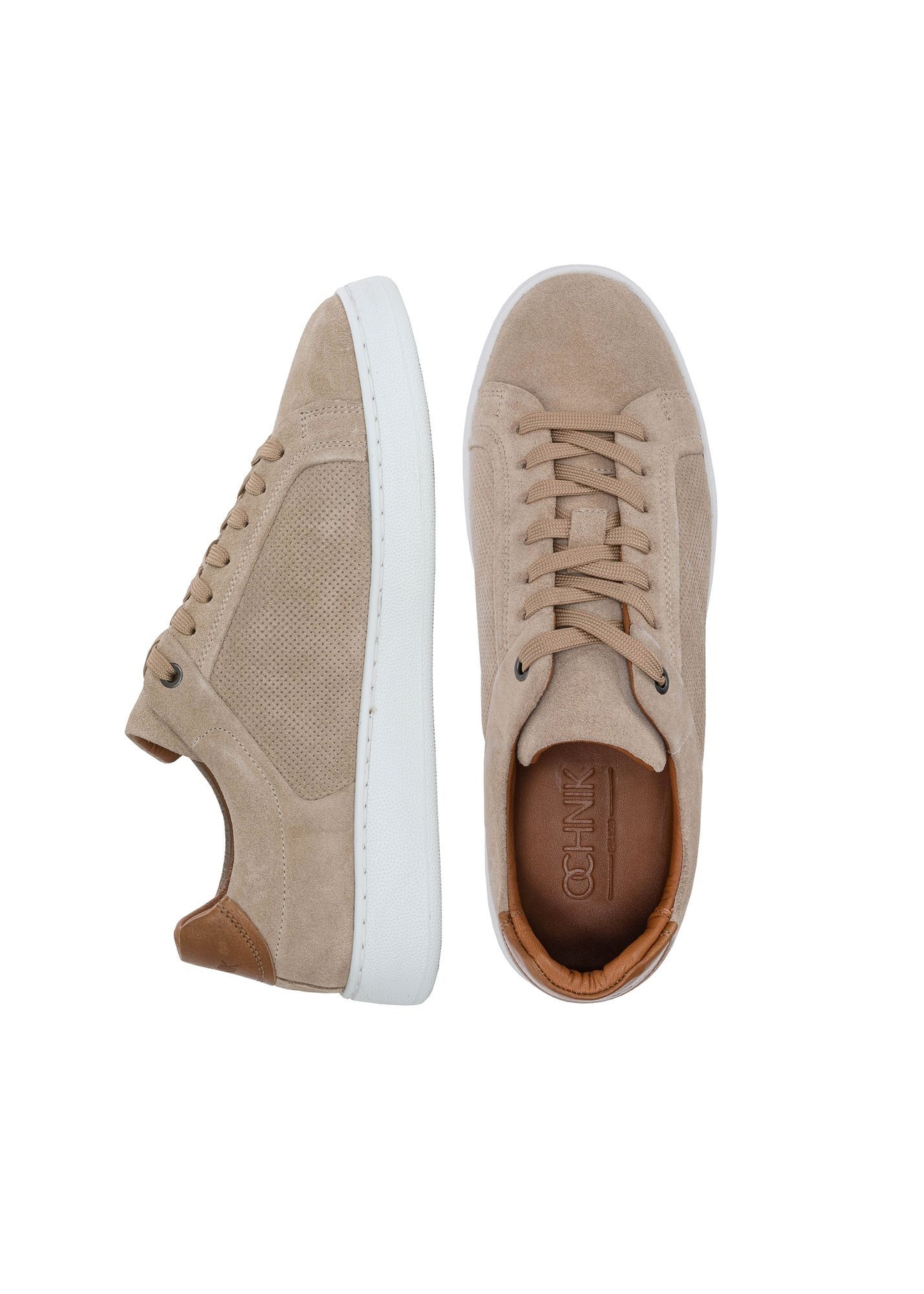 Beige leather men's sneakers BUTYM-0452-81(W24)-05