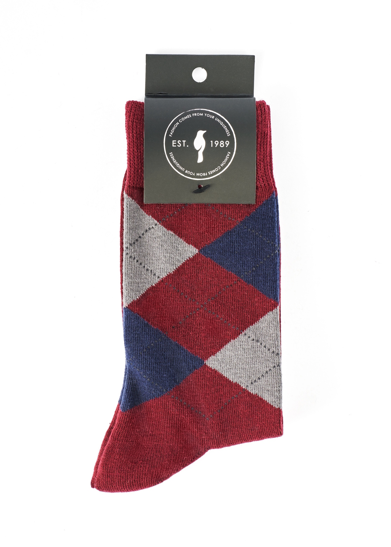 Men's long socks with pattern SKAMT-0197-49(Z25), product view with packaging on white background.