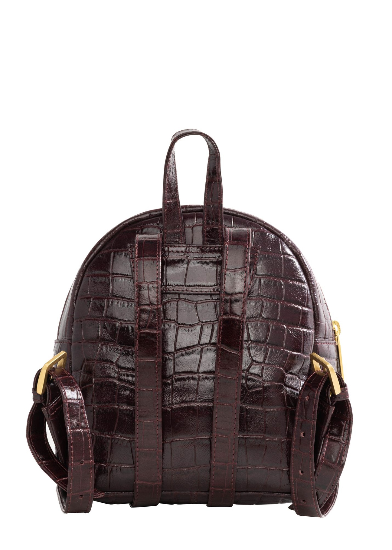 Burgundy croco leather women's backpack TORES-1323-4D(Z26) - product view from the back, on a white background.