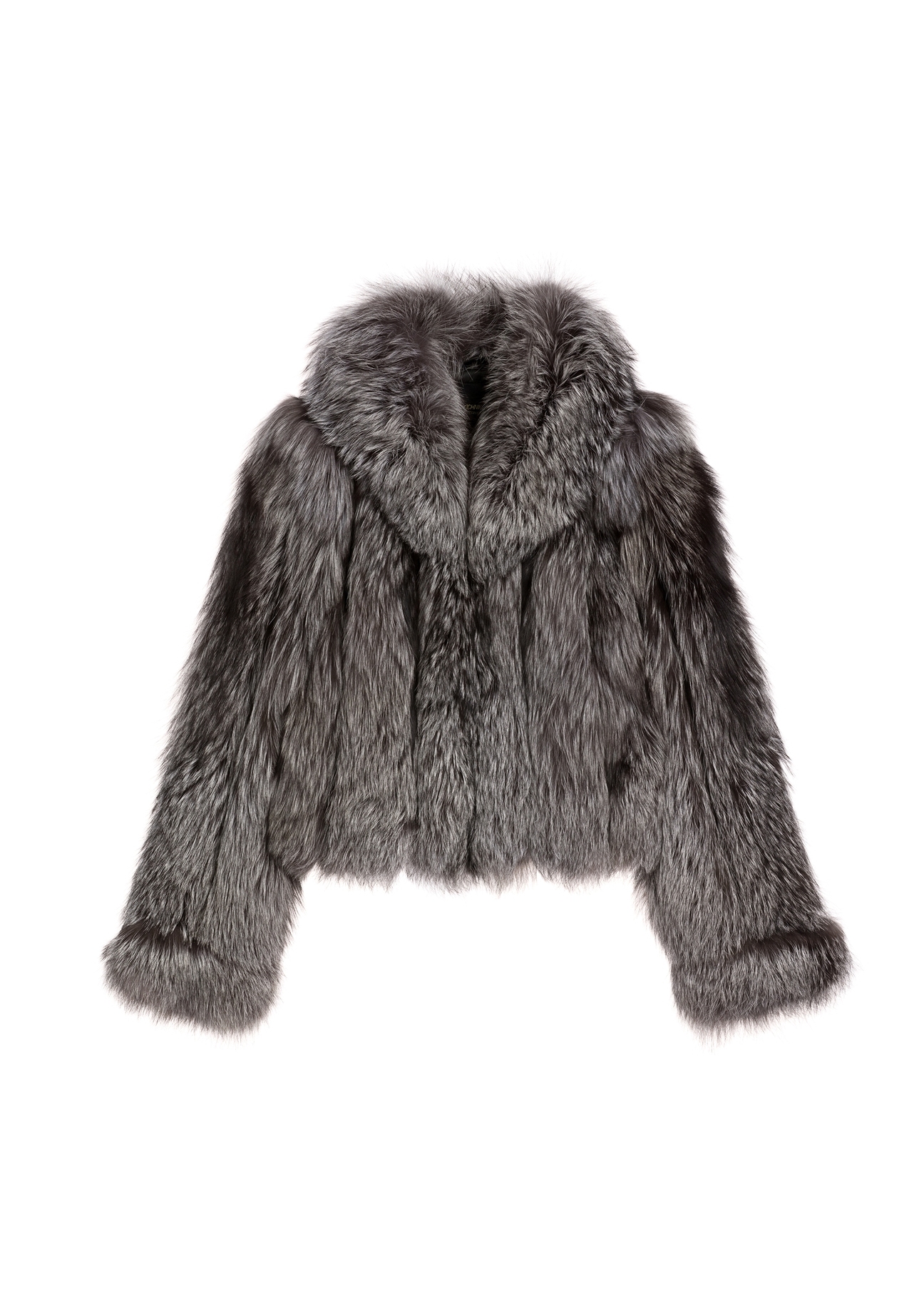 Women's natural fur coat in gray color FUTDF-0110-9B(Z26) - front view of the product, on a white background.