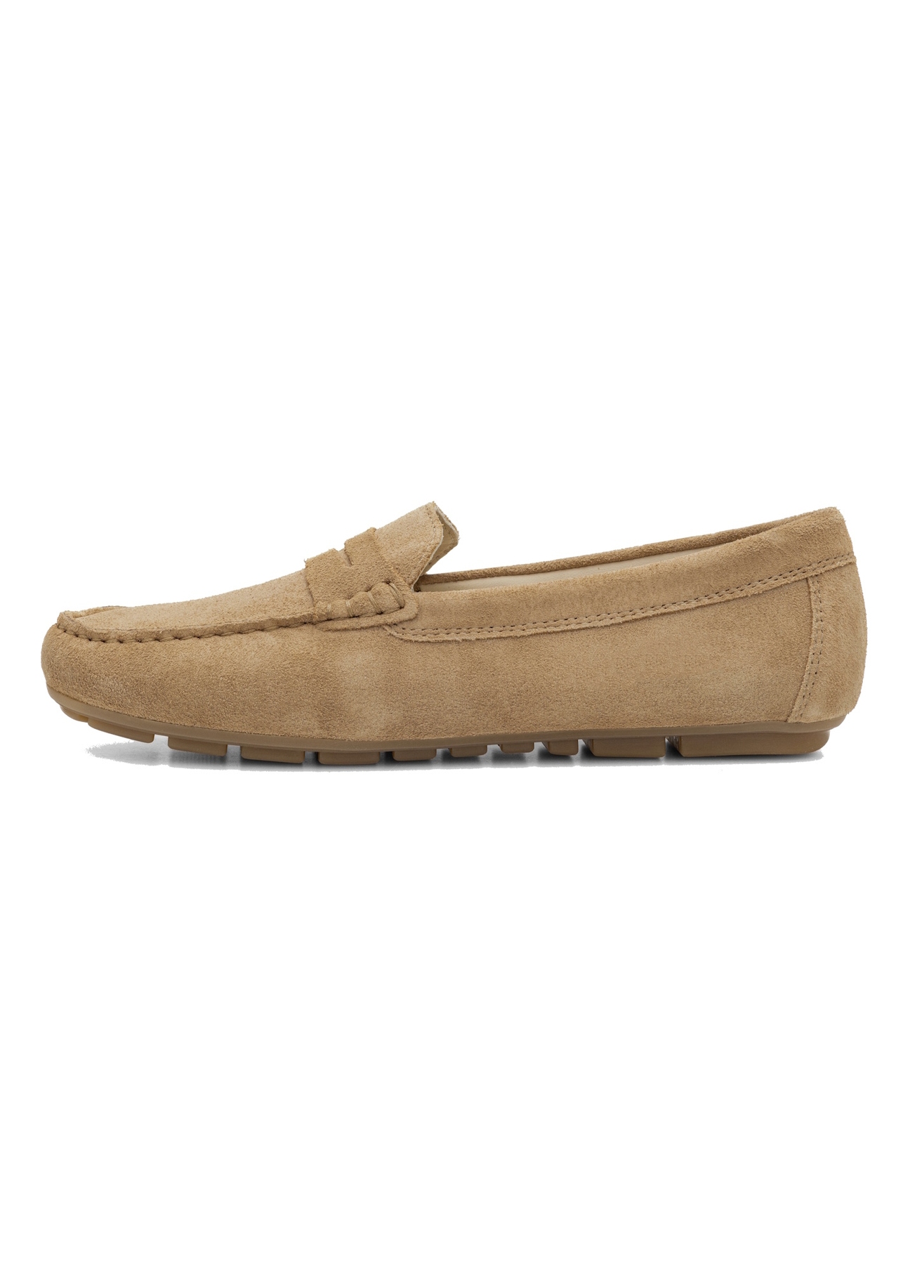Women's leather moccasins in cool beige color BUTYD-1262-1K(W26), side view of the product on a white background.