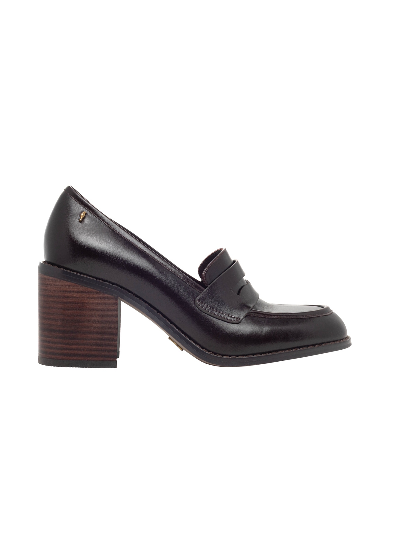 Burgundy women's leather pumps BUTYD-1351-4E(Z26), side product view on white background.