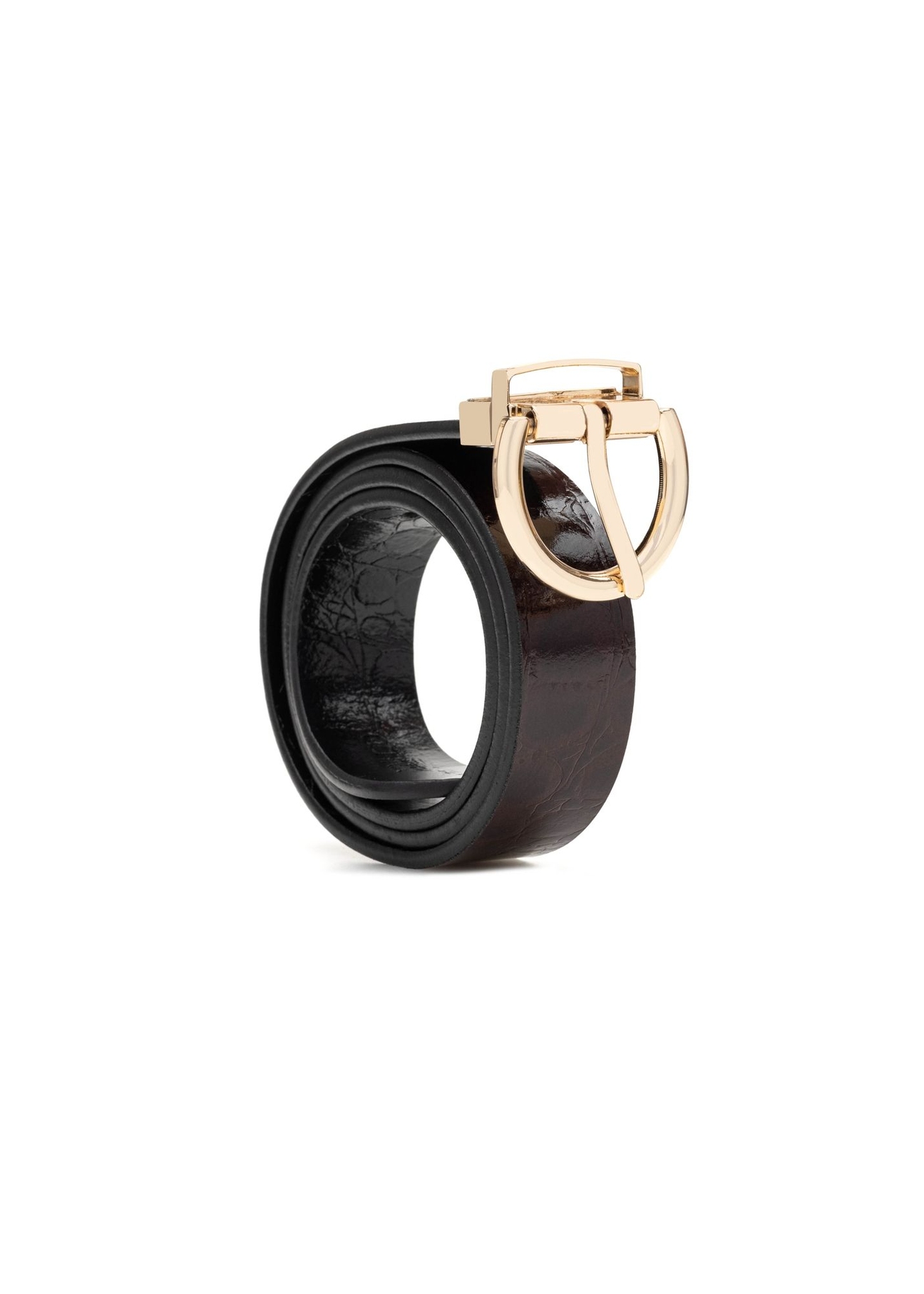 Double-sided croco women's leather belt PASDS-0332-4D(Z26), diagonal product view on white background.