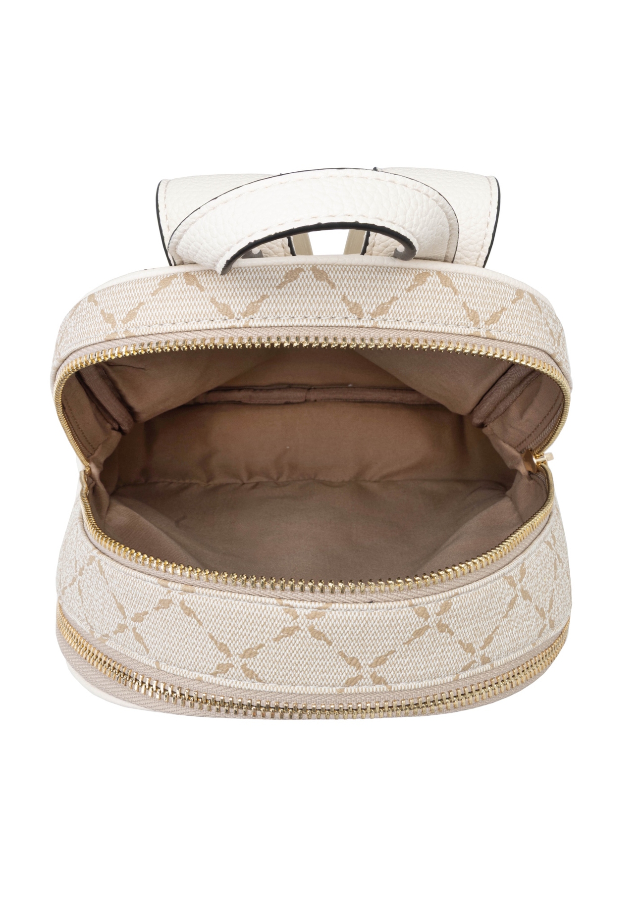 Cream women's backpack with monogram TOREC-1026-0P(W26), product view inside on white background.
