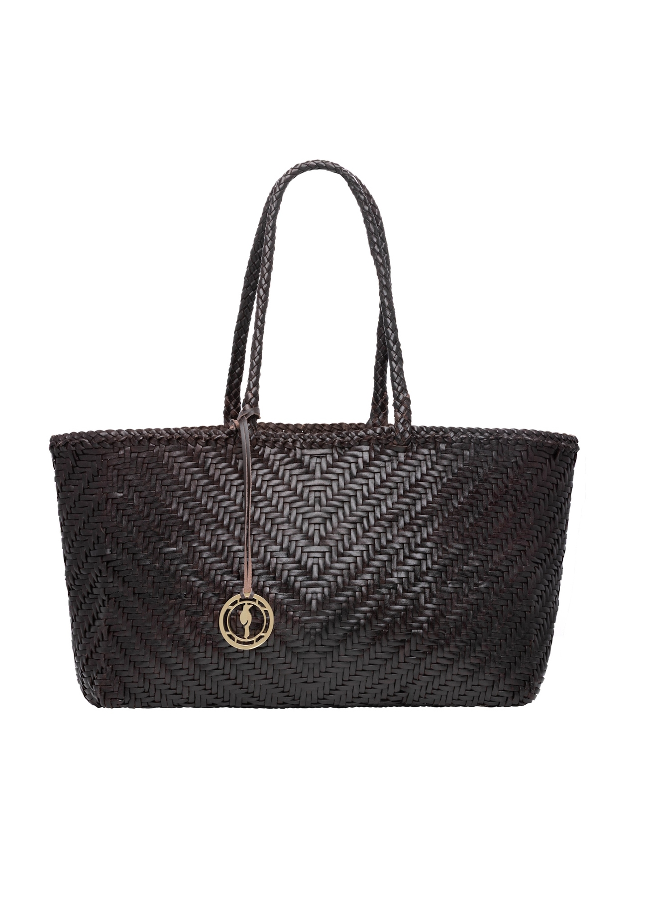 Dark brown woven women's handbag TORES-1301-1I(W26), front product view on white background.