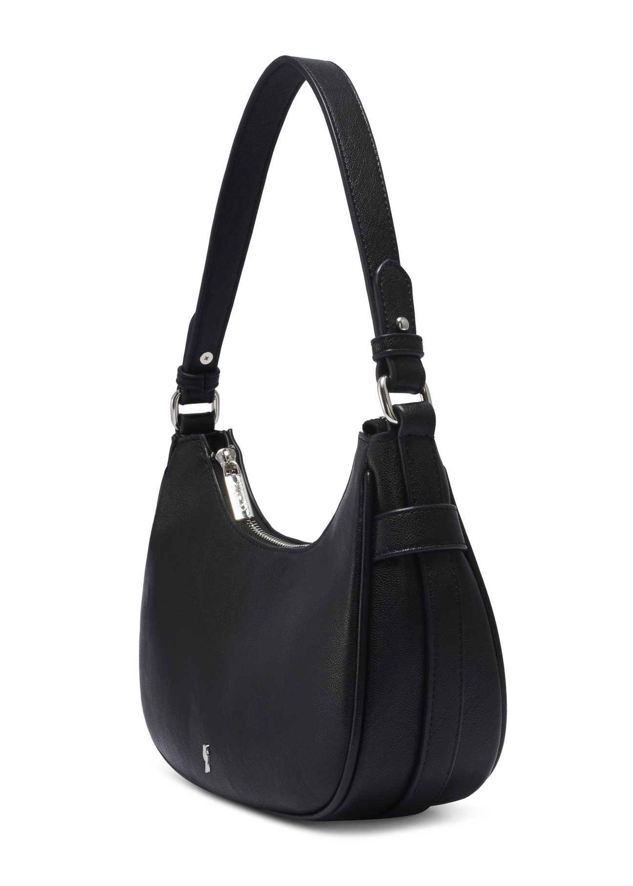 Black women's hobo bag with jewelry accent TOREC-1326-99(Z26), diagonal product view on a light background.