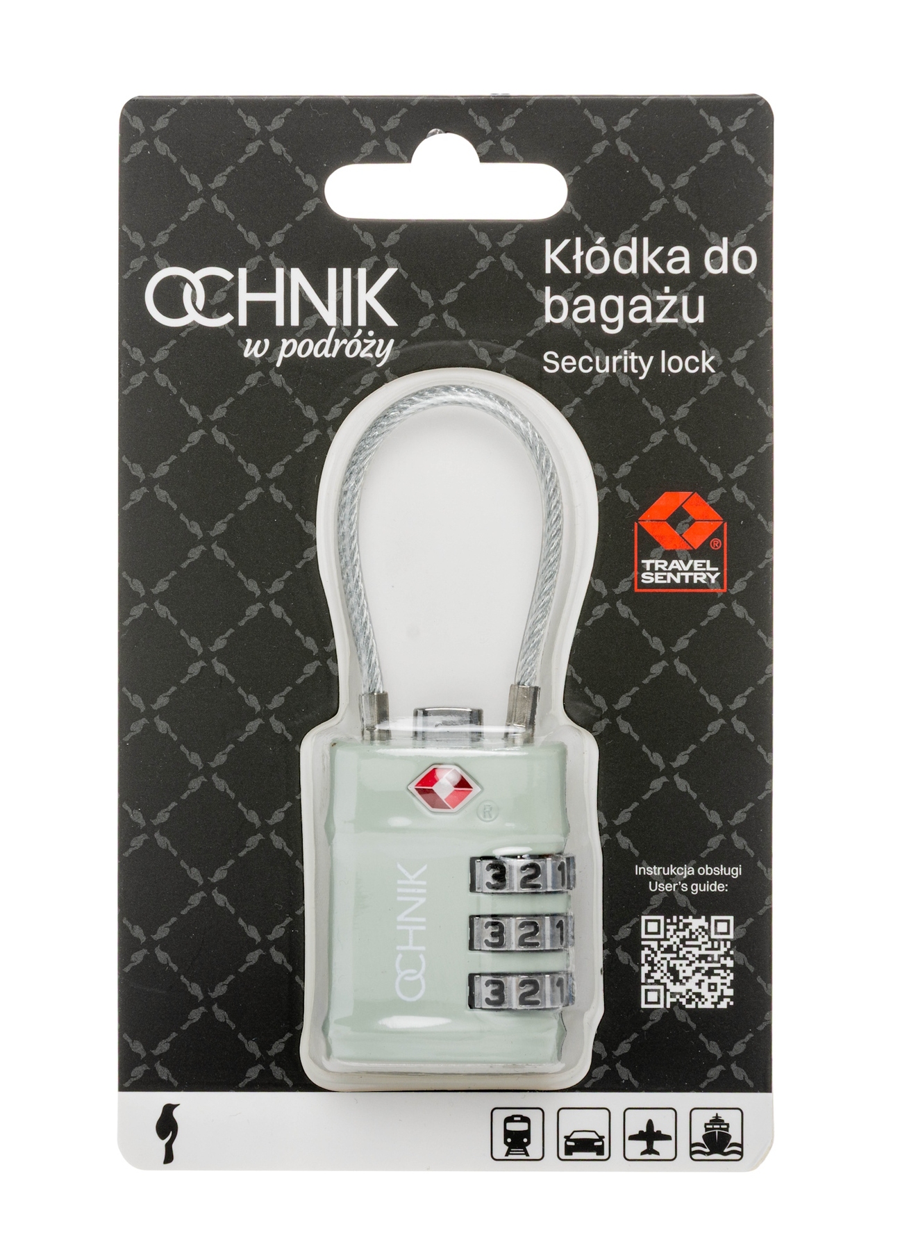 Sage TSA Combination Padlock AW-015-0007-8F(W26), front product view in packaging.