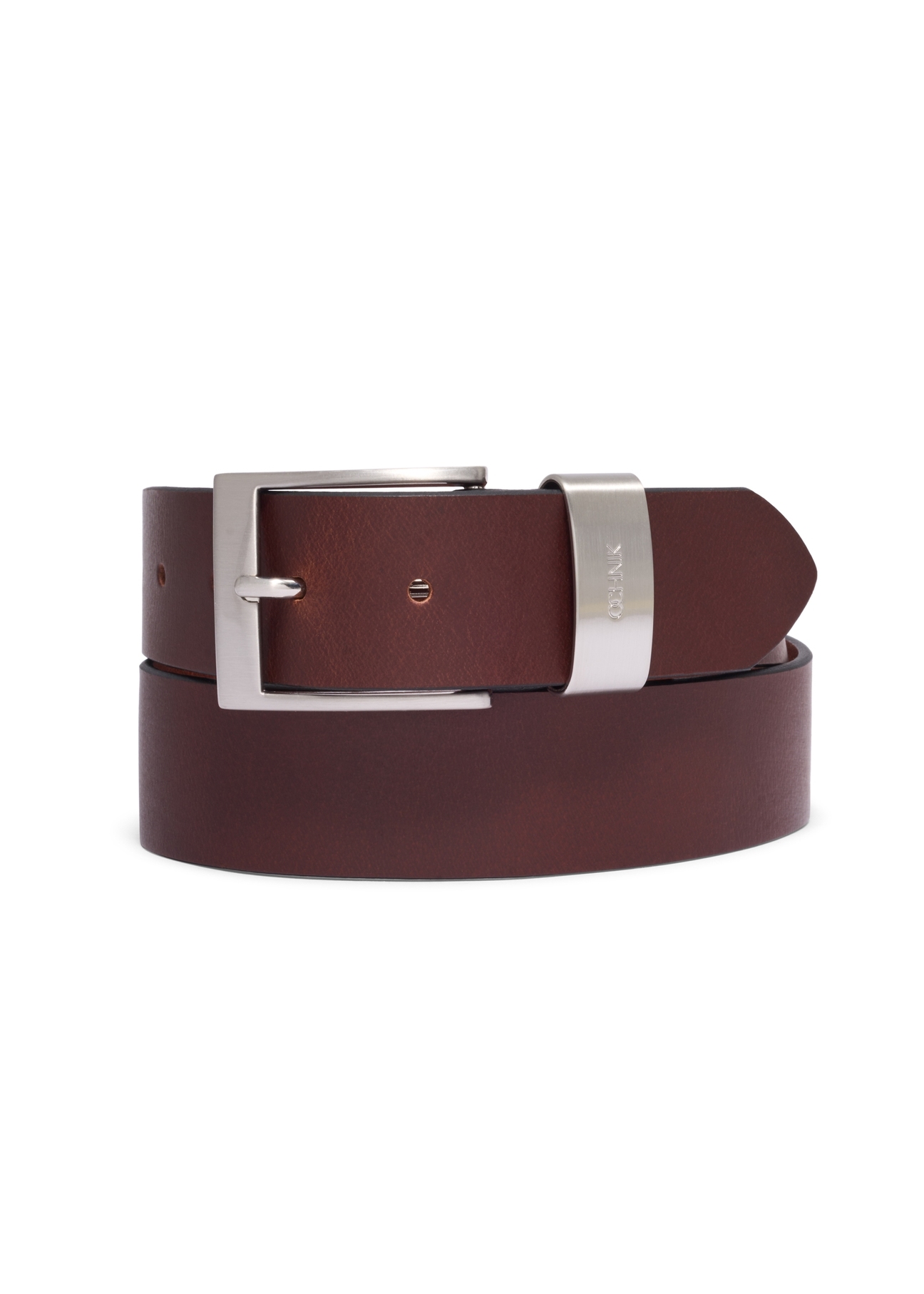 Men's smooth brown leather belt PASMS-0163A-1H(Z26), front view on a white background.