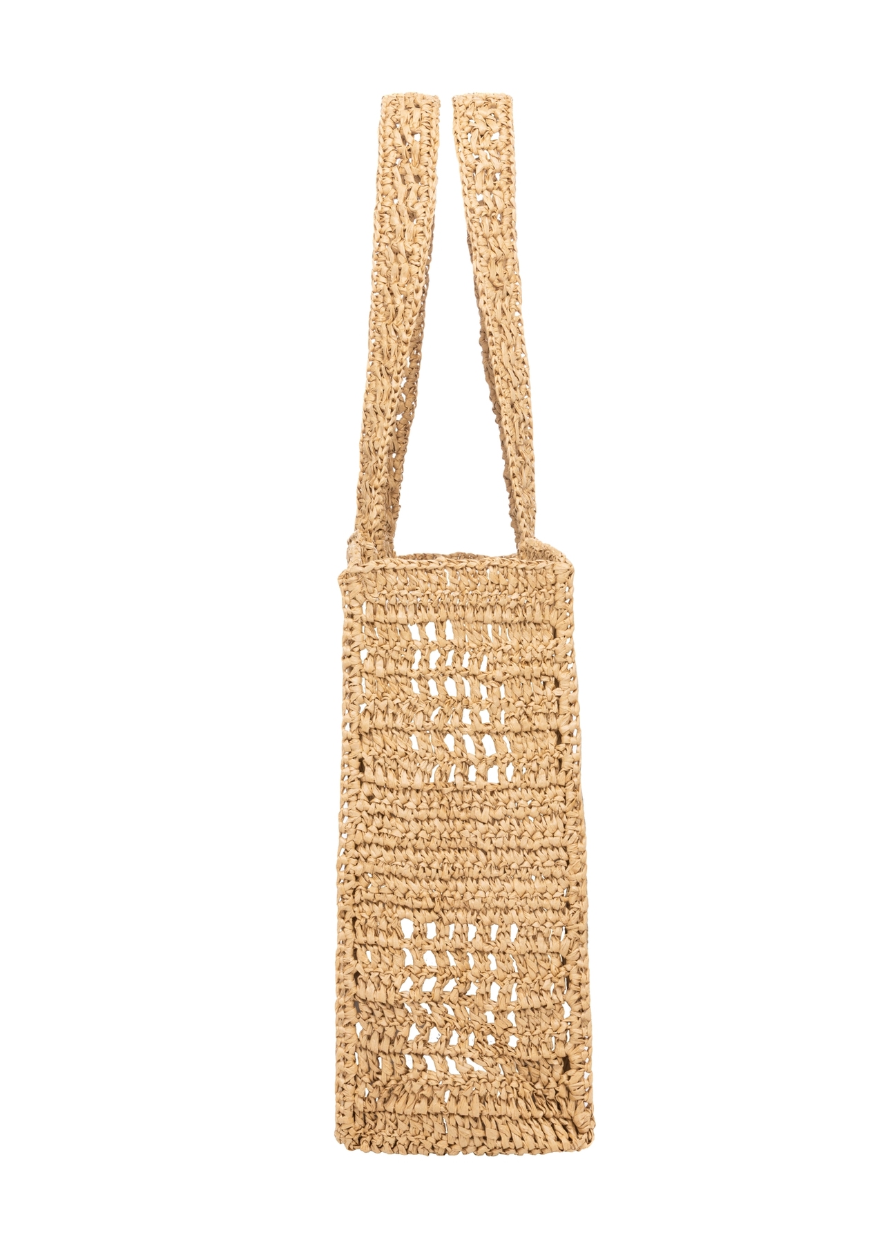 Women's straw handbag in natural beige color TOREC-1221-1E(W26), side view of the product on a white background.