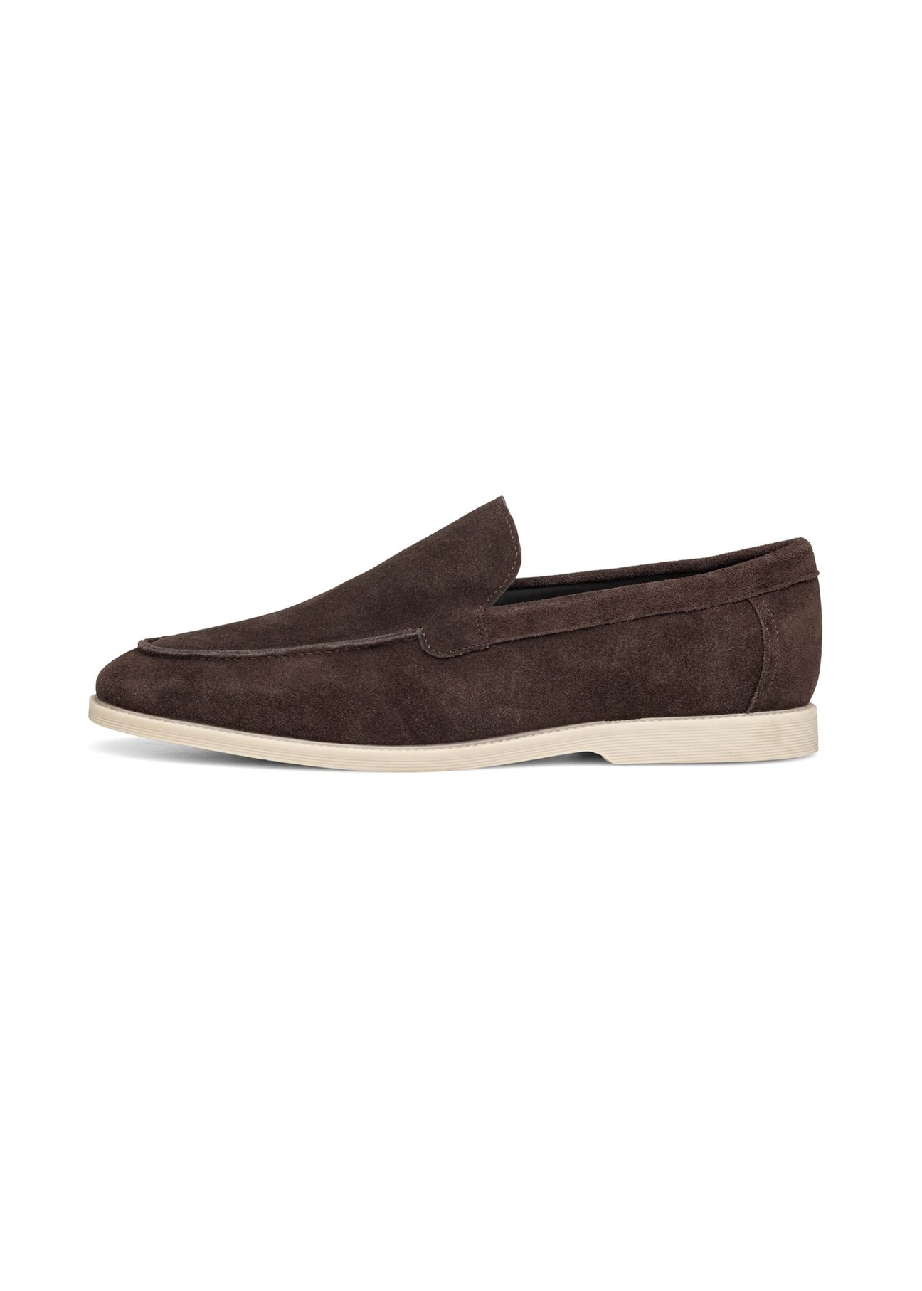 Dark brown suede men's loafers BUTYM-0526-1I(W26), side product view on white background.