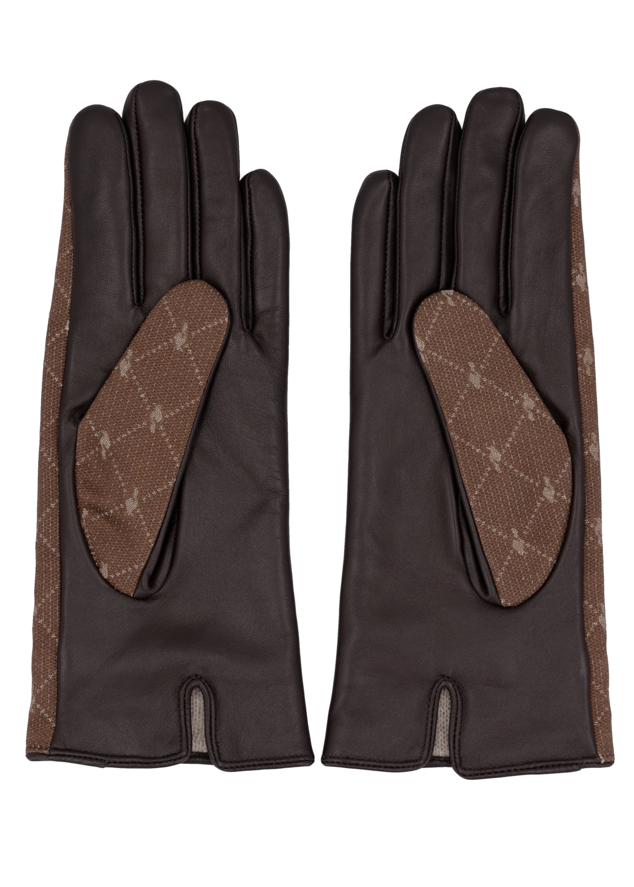 Brown women's leather gloves REKDS-0107-1I(Z26), product view from above, on white background.