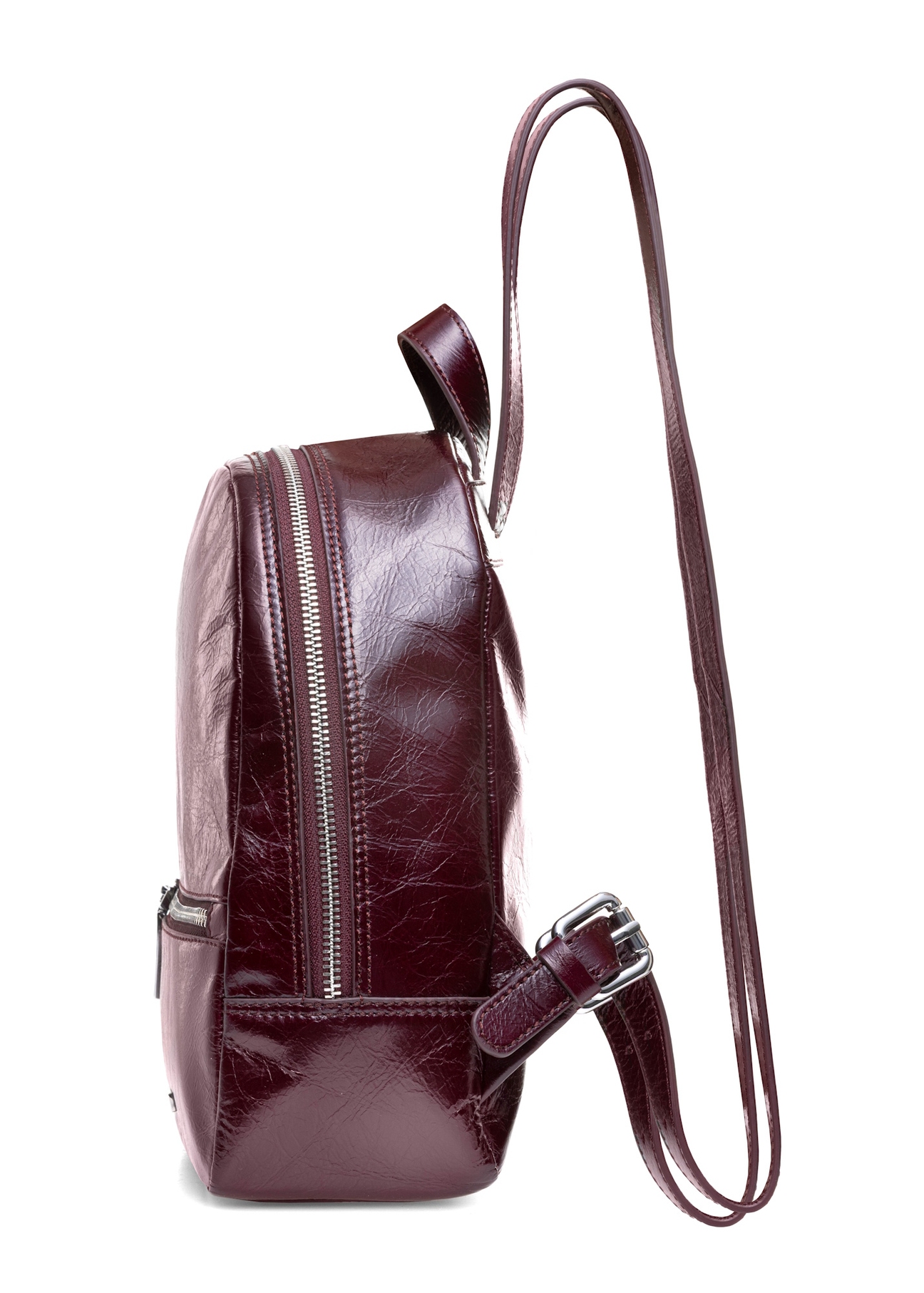 Burgundy leather women's backpack TORES-1173-49(Z25), side product view on white background.