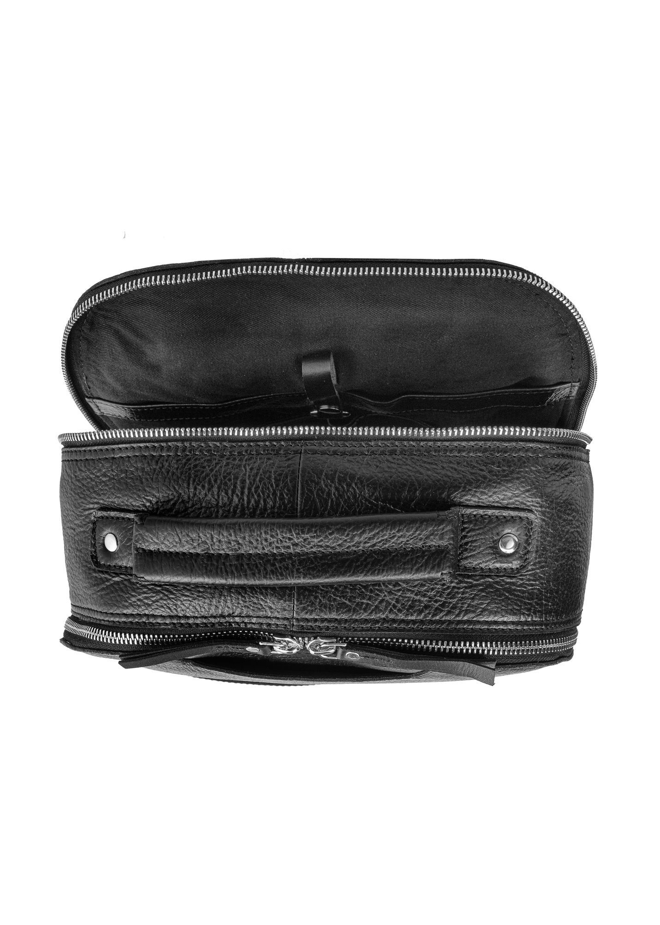 Large black leather men's backpack PLCMS-0019A-99(Z25) - top view of the product on a white background.