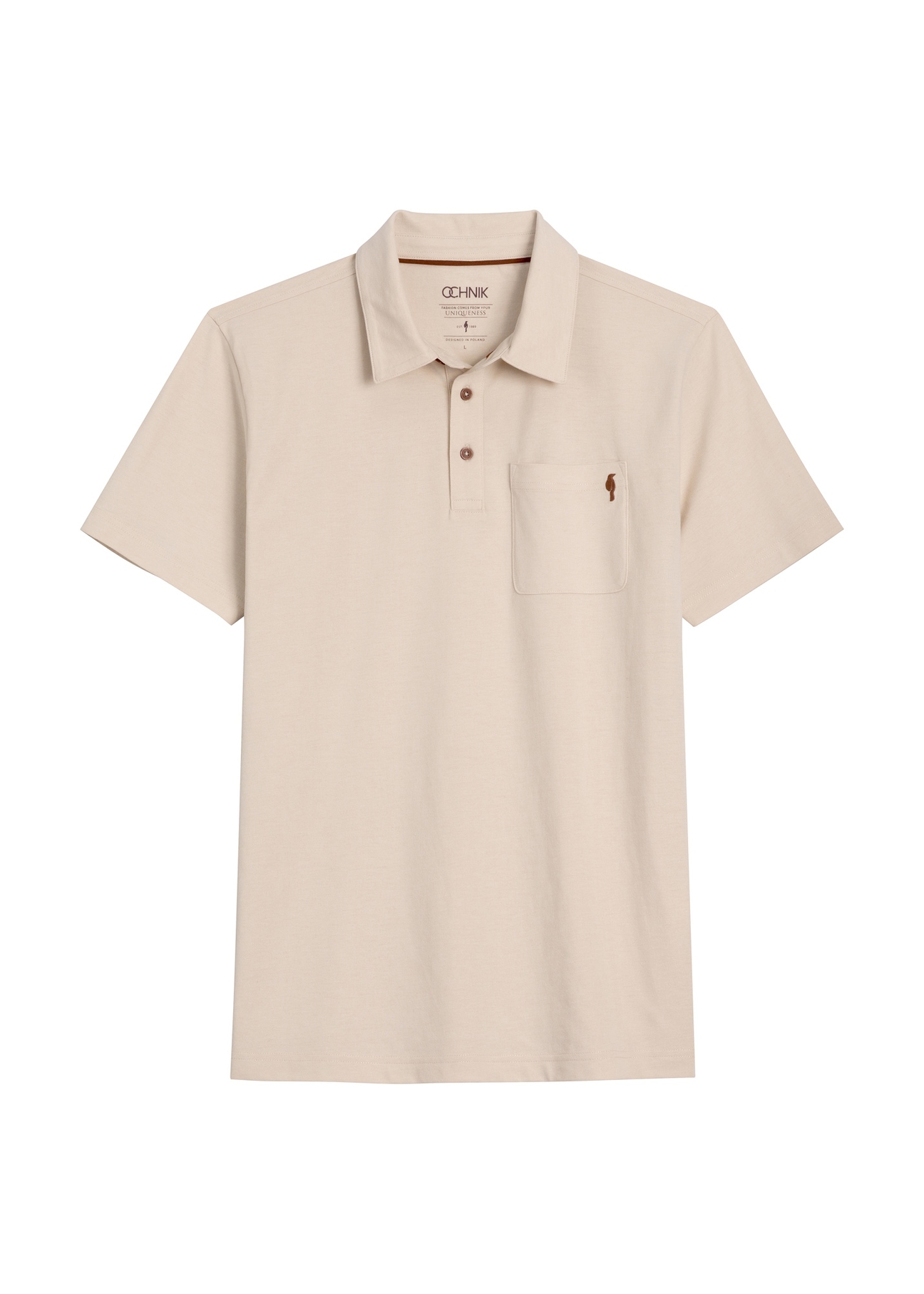 Men's light beige polo shirt POLMT-0088-1A(W26), front product view, on white background.