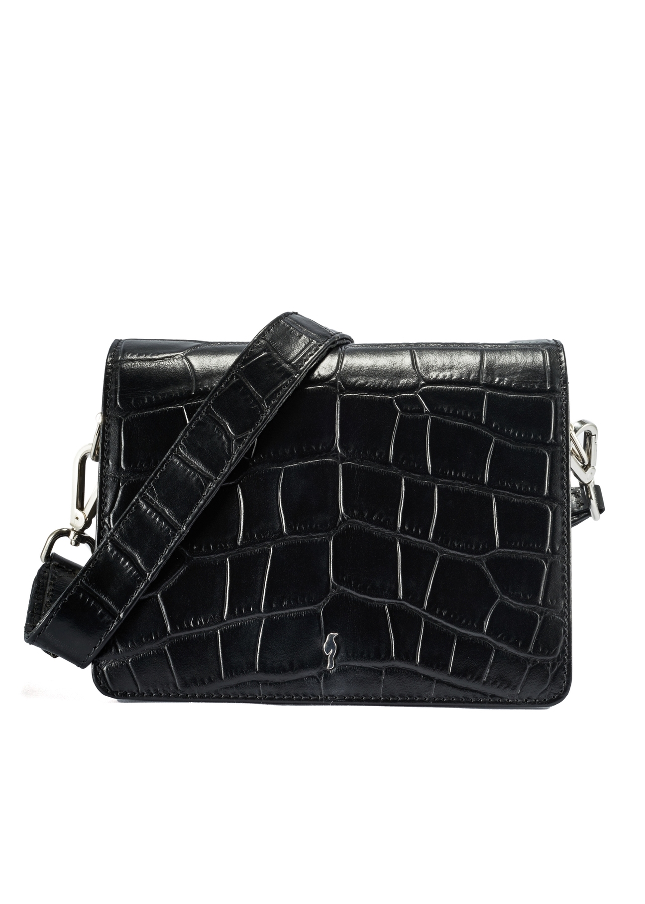 Black croco leather handbag TORES-1176-99(Z25), product view from the front on white background.