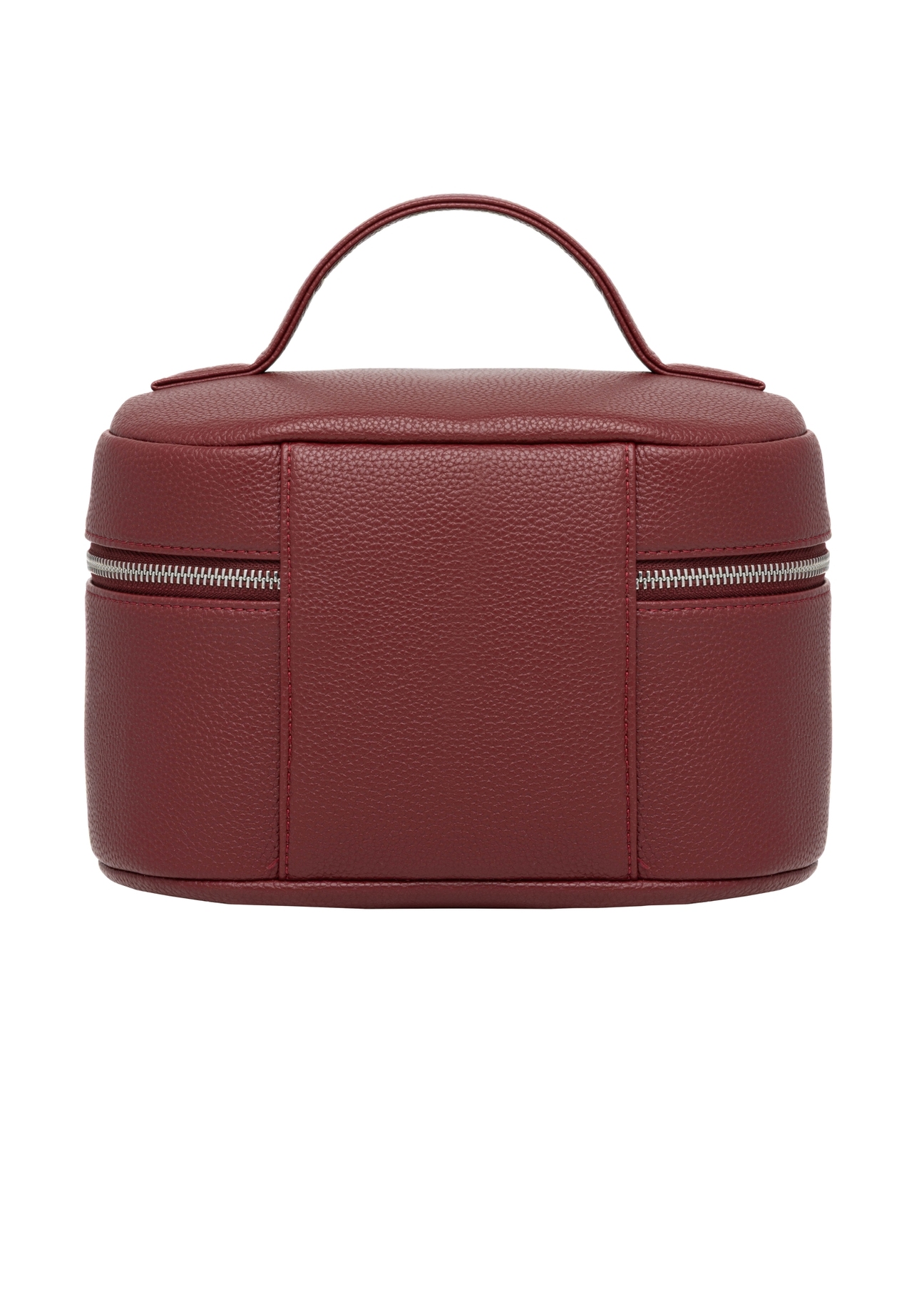 Red round women's cosmetic bag TOREC-0919-4C(Z26), product view from the back on a white background.