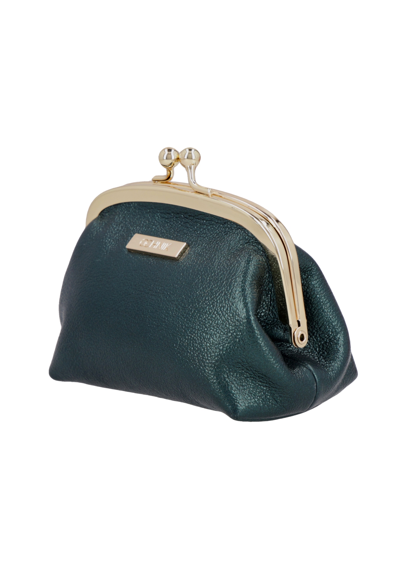 Green women's leather coin purse PORES-1031-8C(Z26), angled product view on a white background.