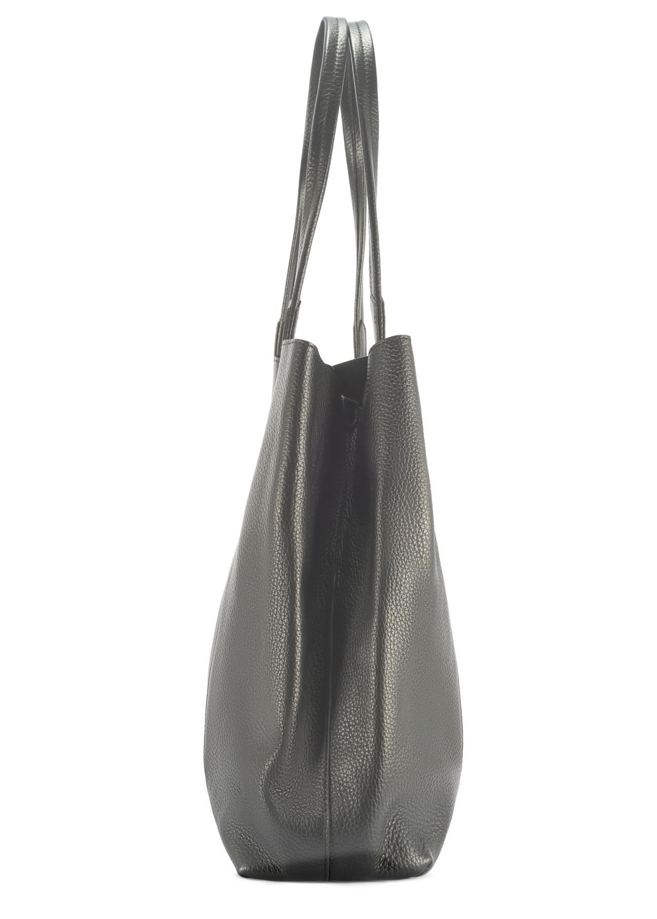 Black large leather shopper bag TORES-1212-9I(W26) - side product view, on white background.
