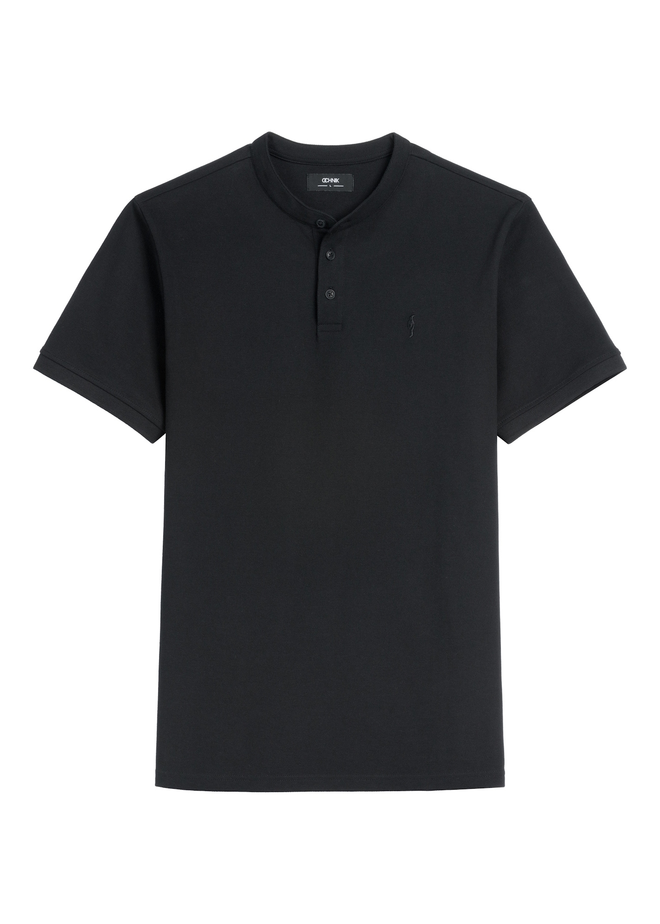 Black men's polo shirt POLMT-0095-99(W26), front product view on white background.