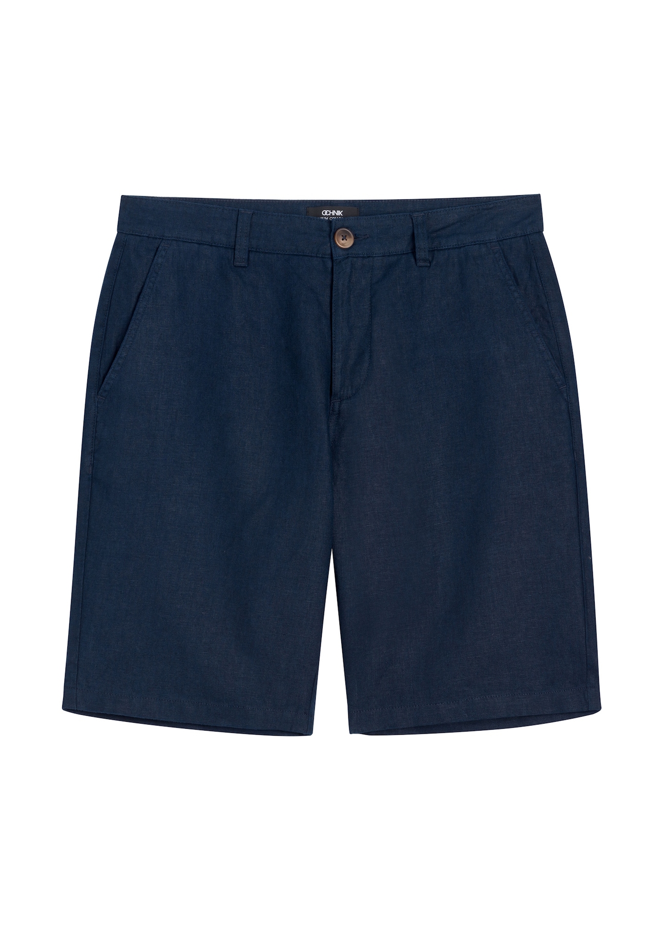 Men's navy linen shorts SZOMT-0034-7E(W26), front product view on white background.