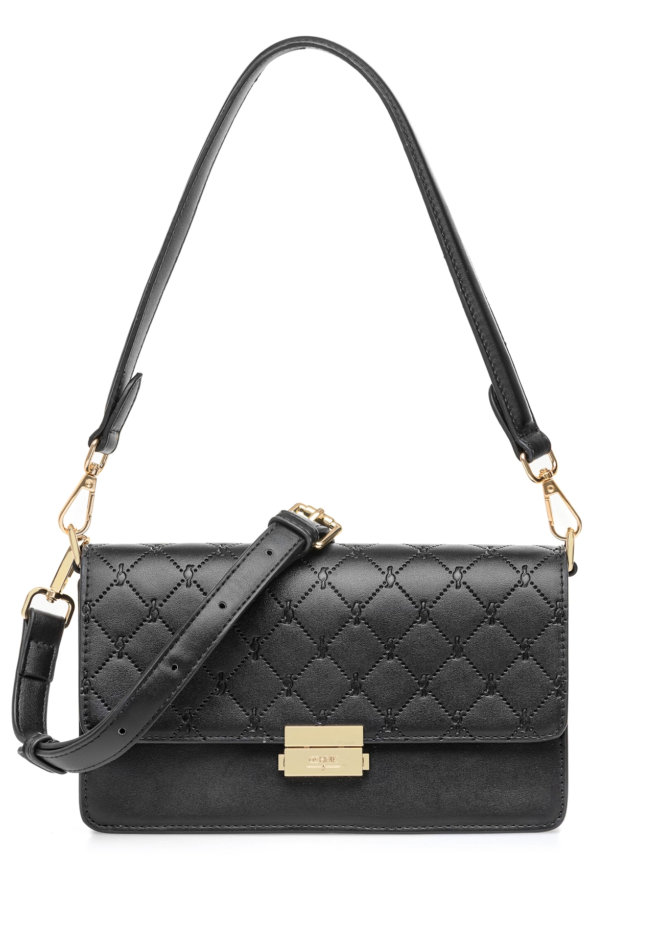 Black women's handbag with monogram TOREC-1046-98(Z25), product visible from the front, photo on a white background.
