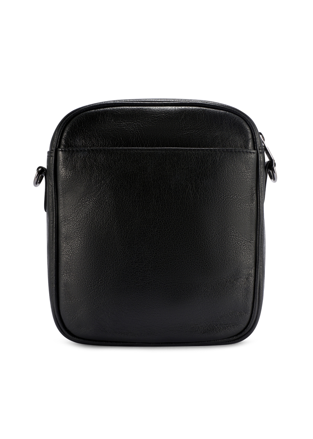 Black leather men's bag TORMS-0491-99(W26), product view from the back on a white background.