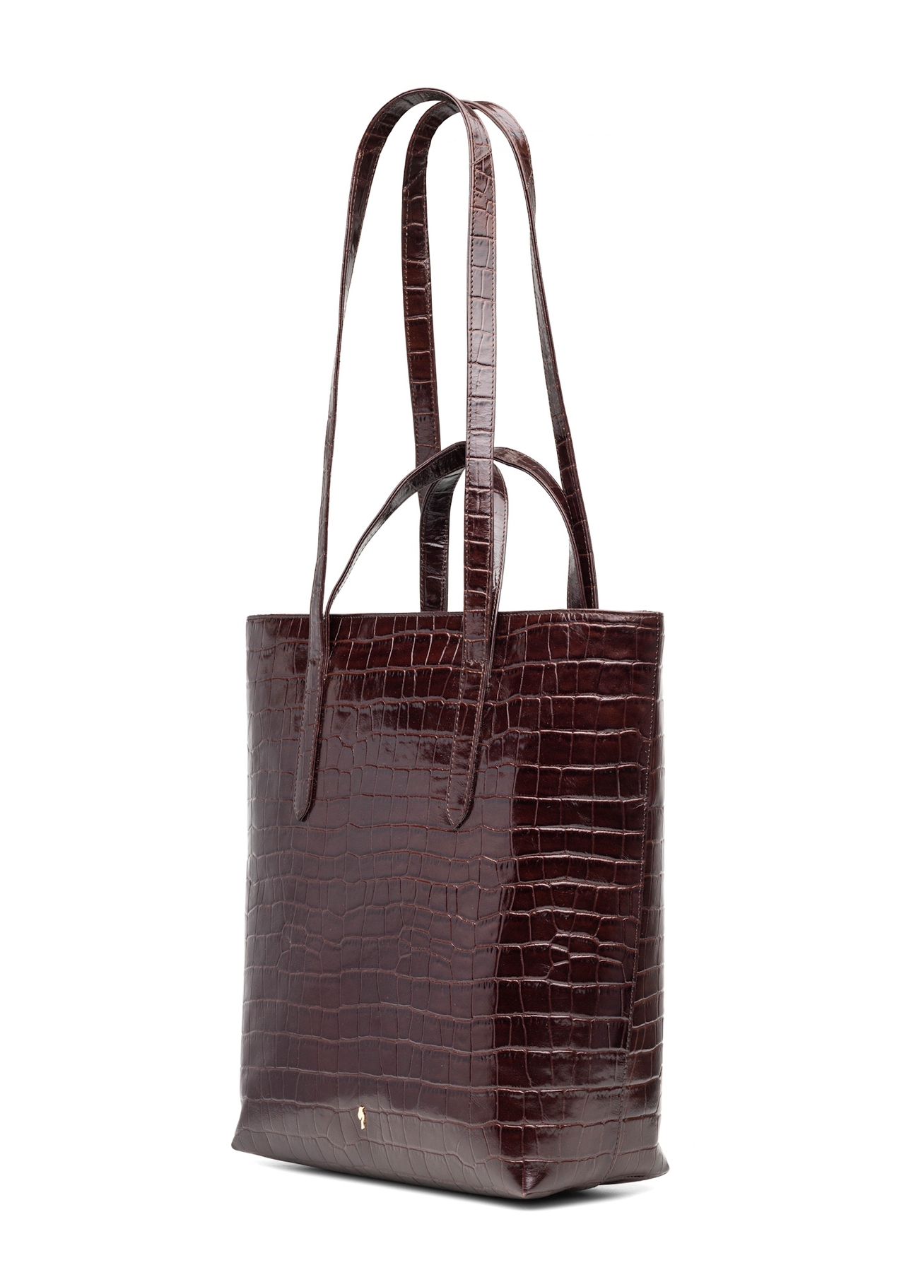 Large brown leather croco women's handbag TORES-1232-1H(W26), diagonal product view on a white background.