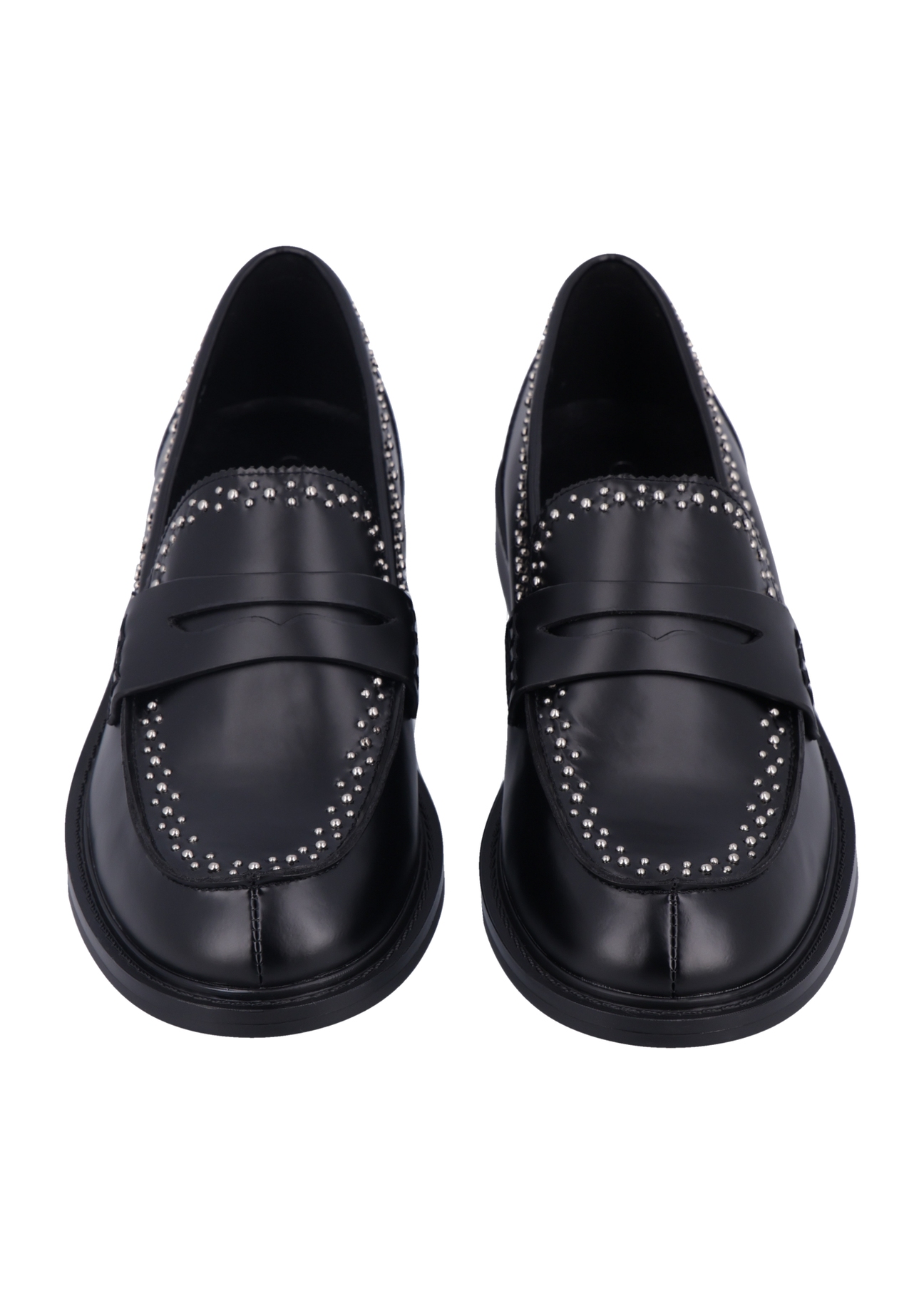 Women's black leather moccasins BUTYD-1326-9F(Z26), front product view on white background.