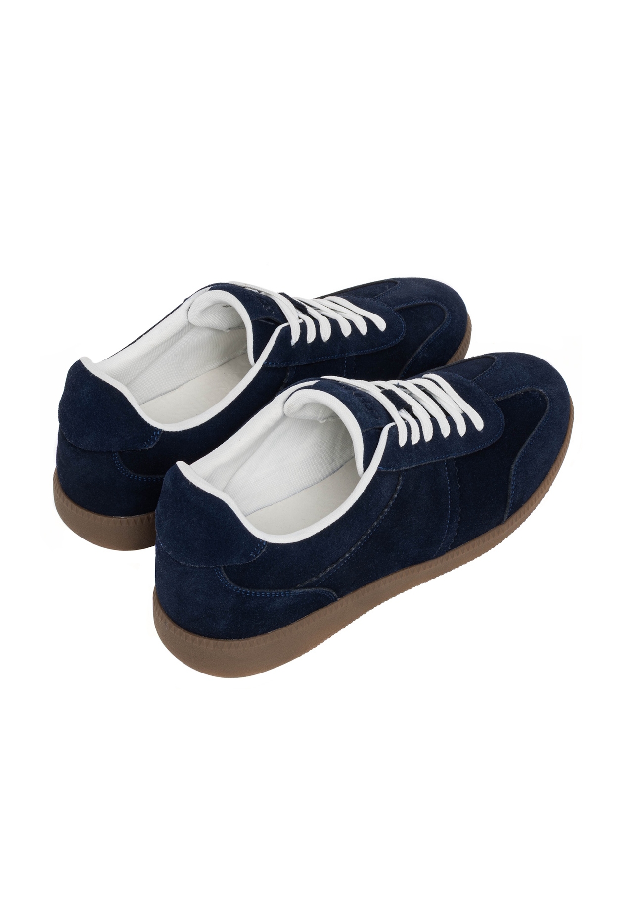 Navy blue suede men's sports shoes BUTYM-0567-7D(Z26), product view from the back on a white background.
