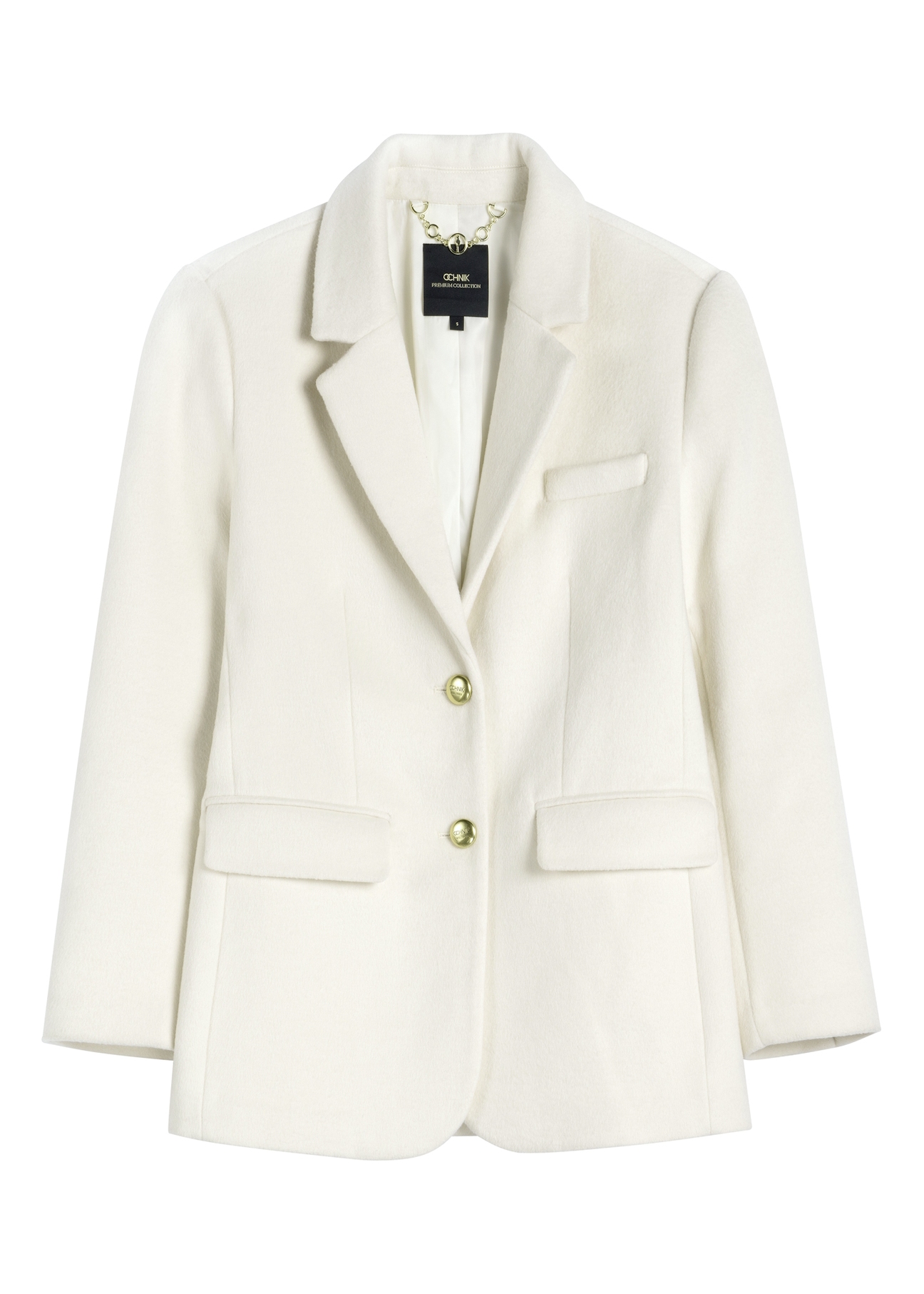 Women's white wool coat PLADT-0072-0B(W26) - front product view, on white background.