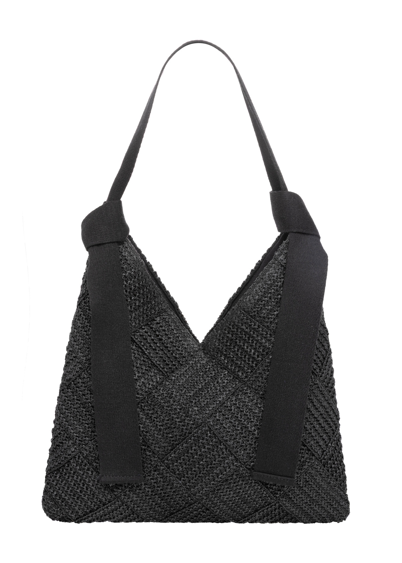 Black women's handbag made of natural fiber TOREC-1039-99(W26), front product view on white background.