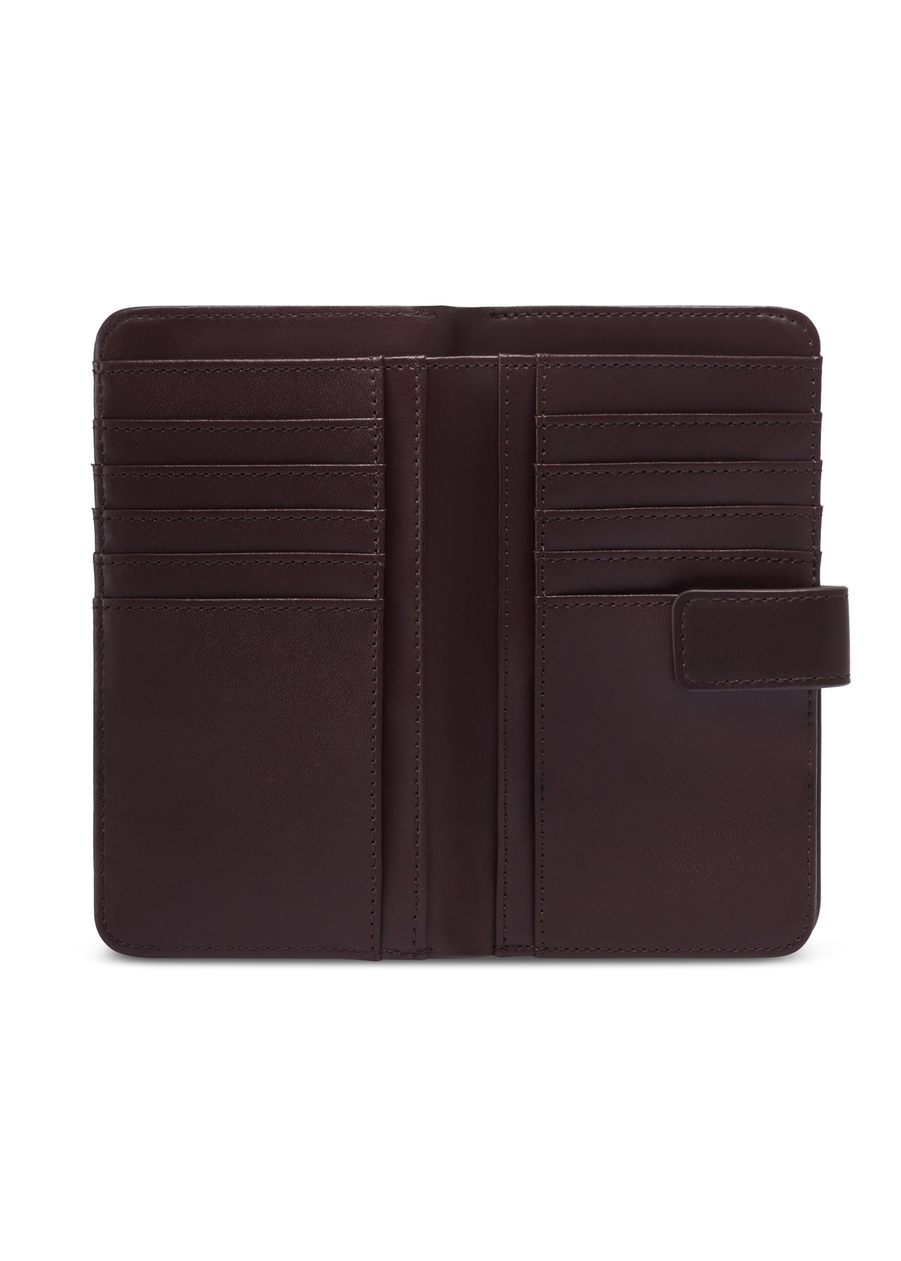 Brown women's wallet with monogram POREC-0391A-1I(Z26), product view inside on white background.
