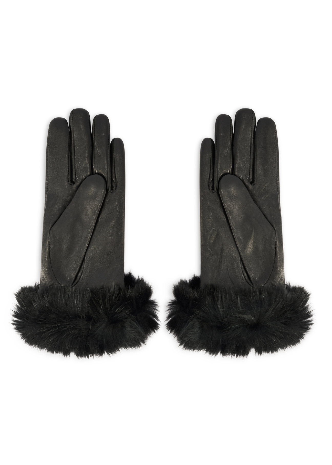 Women's leather gloves with rabbit fur REKDS-0071A-99(Z25), product view from the back on a white background.