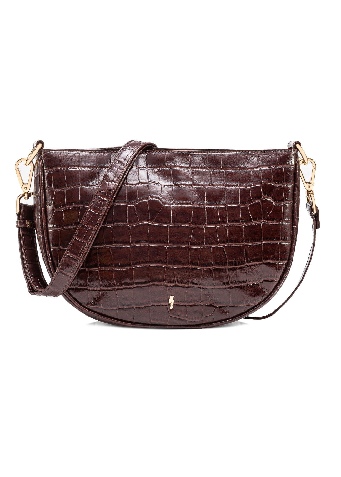 Brown leather medium women's croco handbag TORES-1022F-1H(W26), front product view on white background.