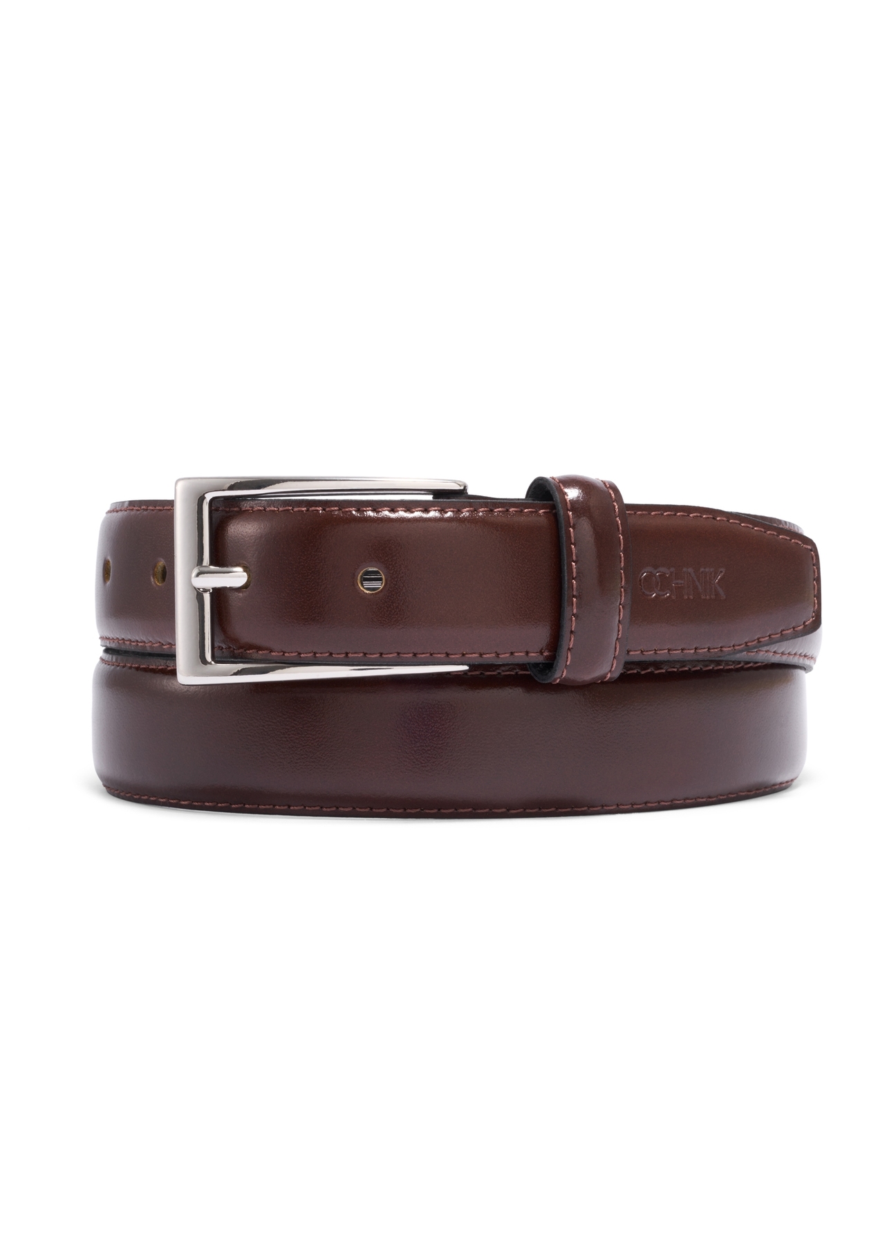 Men's brown leather belt PASMS-0244-1I(Z26), front view of the product on a white background.