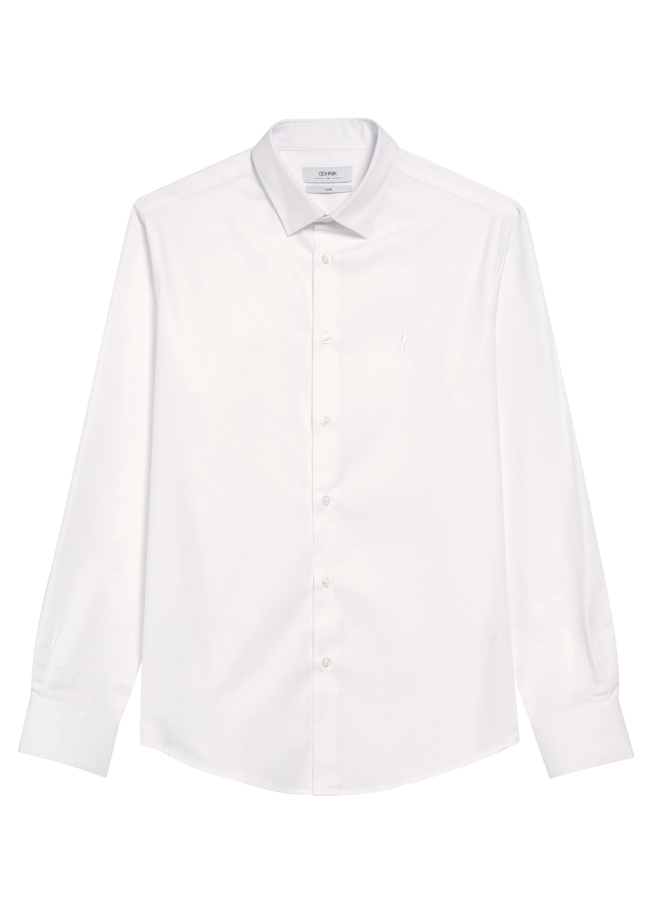 White men's slim shirt KOSMT-0351A-0A(Z26), product view from the front on a white background.