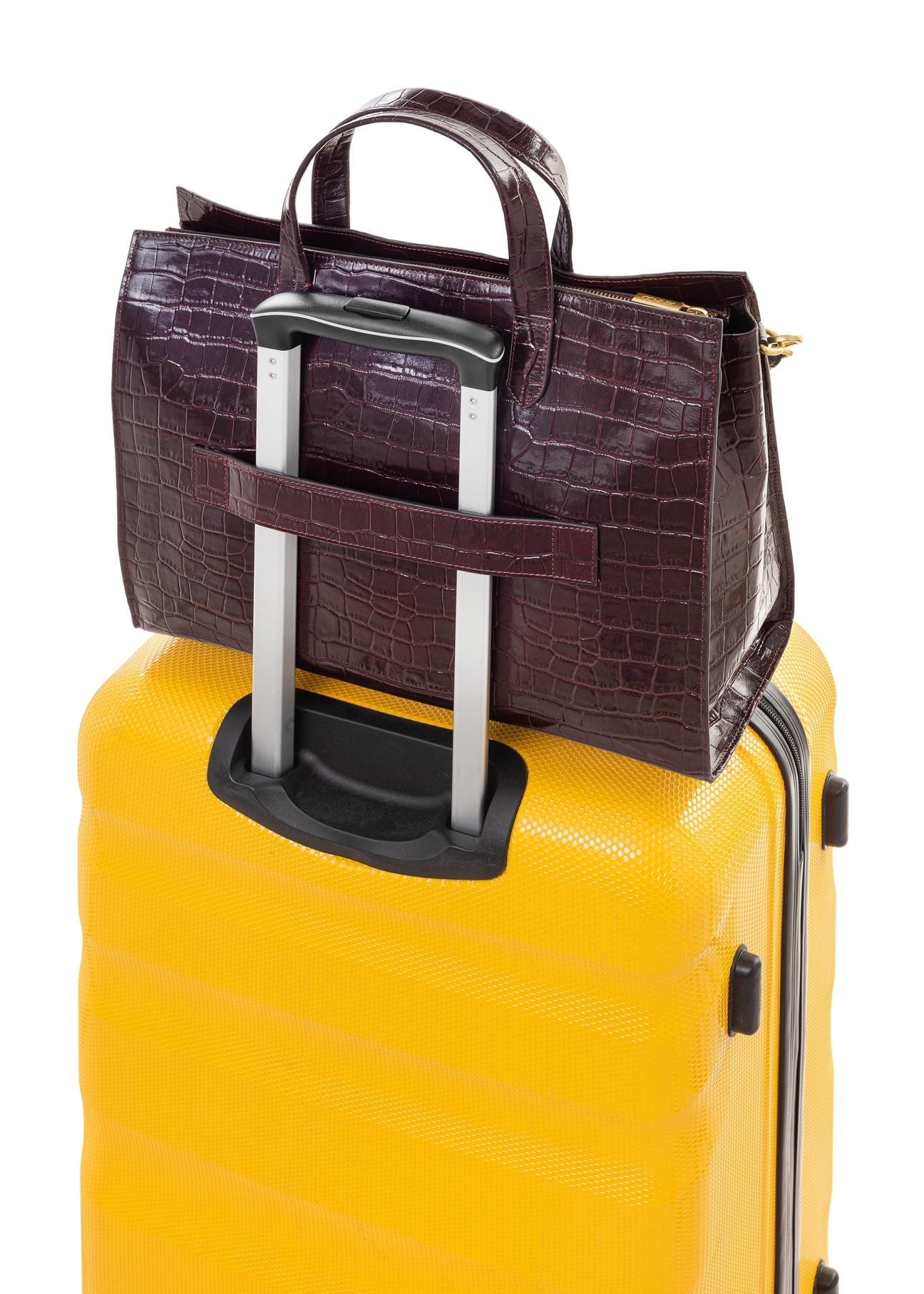 Burgundy large croco leather handbag TORES-1132E-49(Z25)