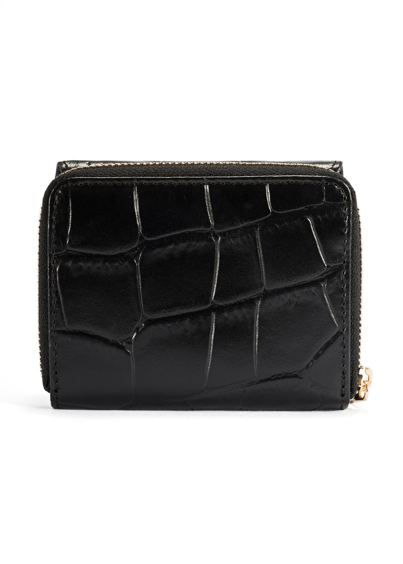 Women's leather black croco wallet PORES-0906-9G(Z26), back view of the product on a white background.