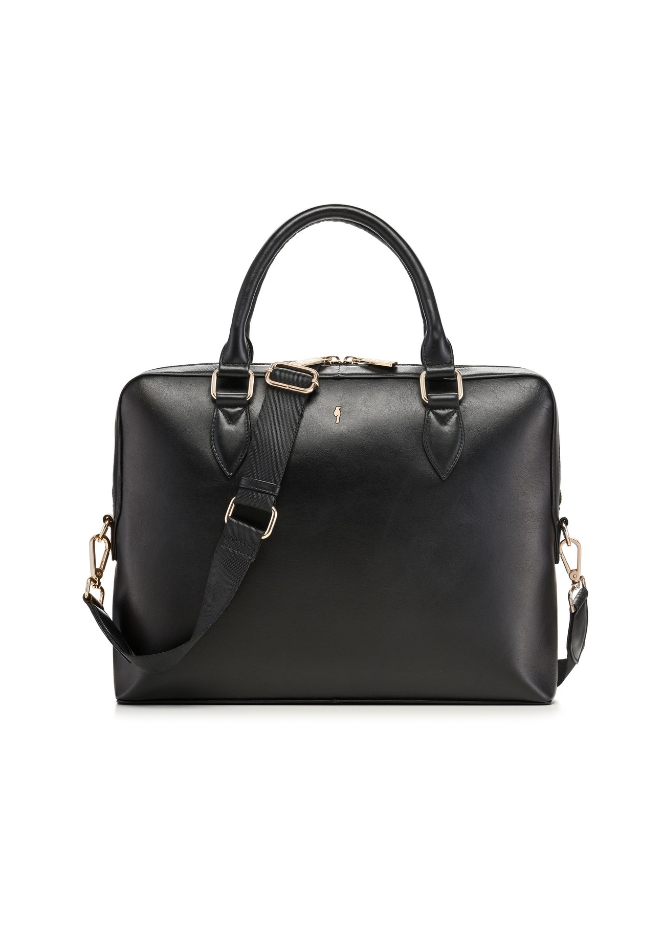Black leather laptop bag TORES-1330-99(Z26) - front product view, on white background.
