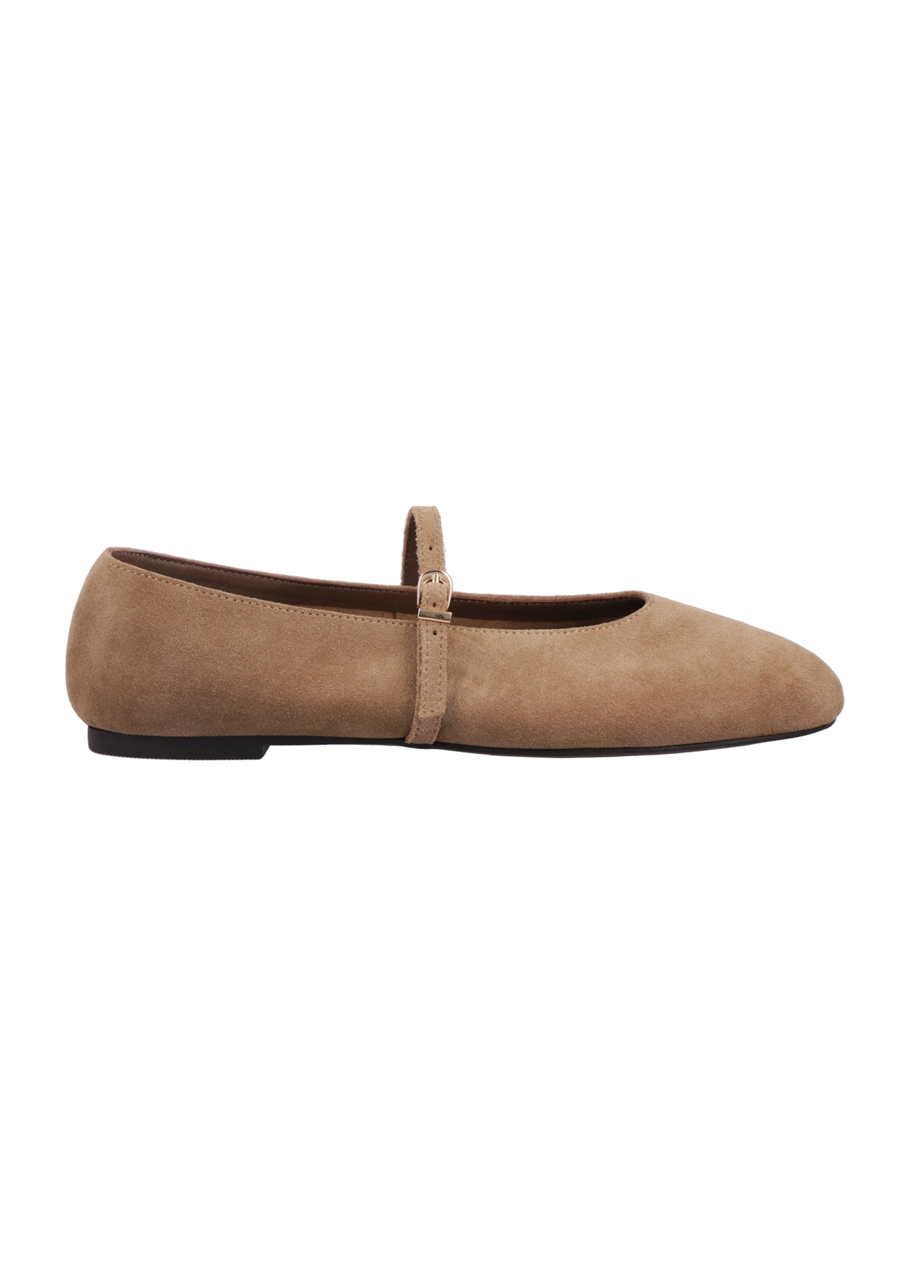Women's cool beige suede ballet flats BUTYD-1309-1K(Z26), side view on a white background.