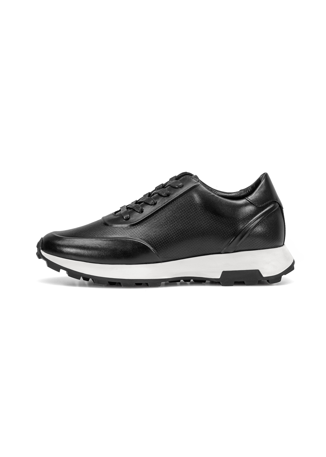 Black leather men's sneakers BUTYM-0493-99(W25)-08