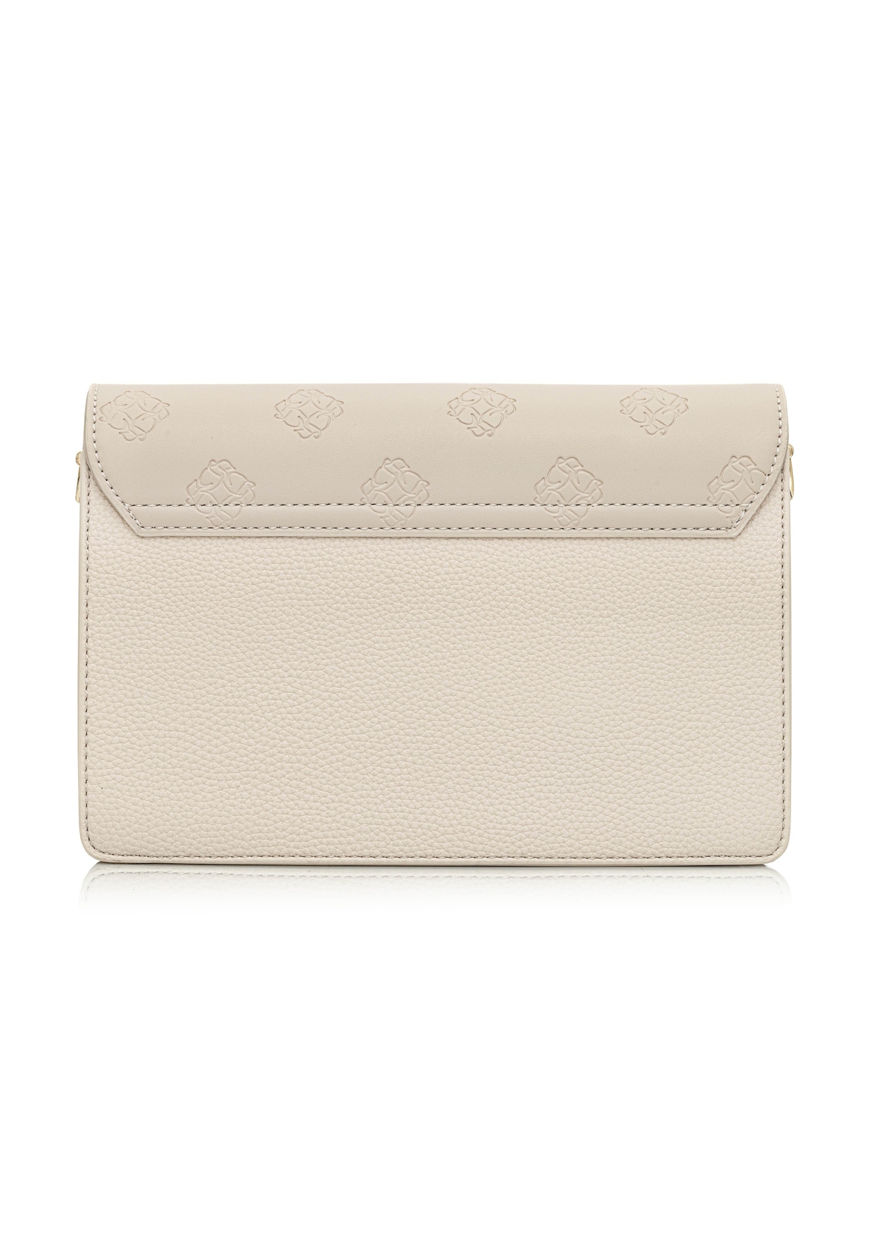 Cream women's handbag with monogram TOREC-0536C-12(Z25) - product view from the back on a white background.