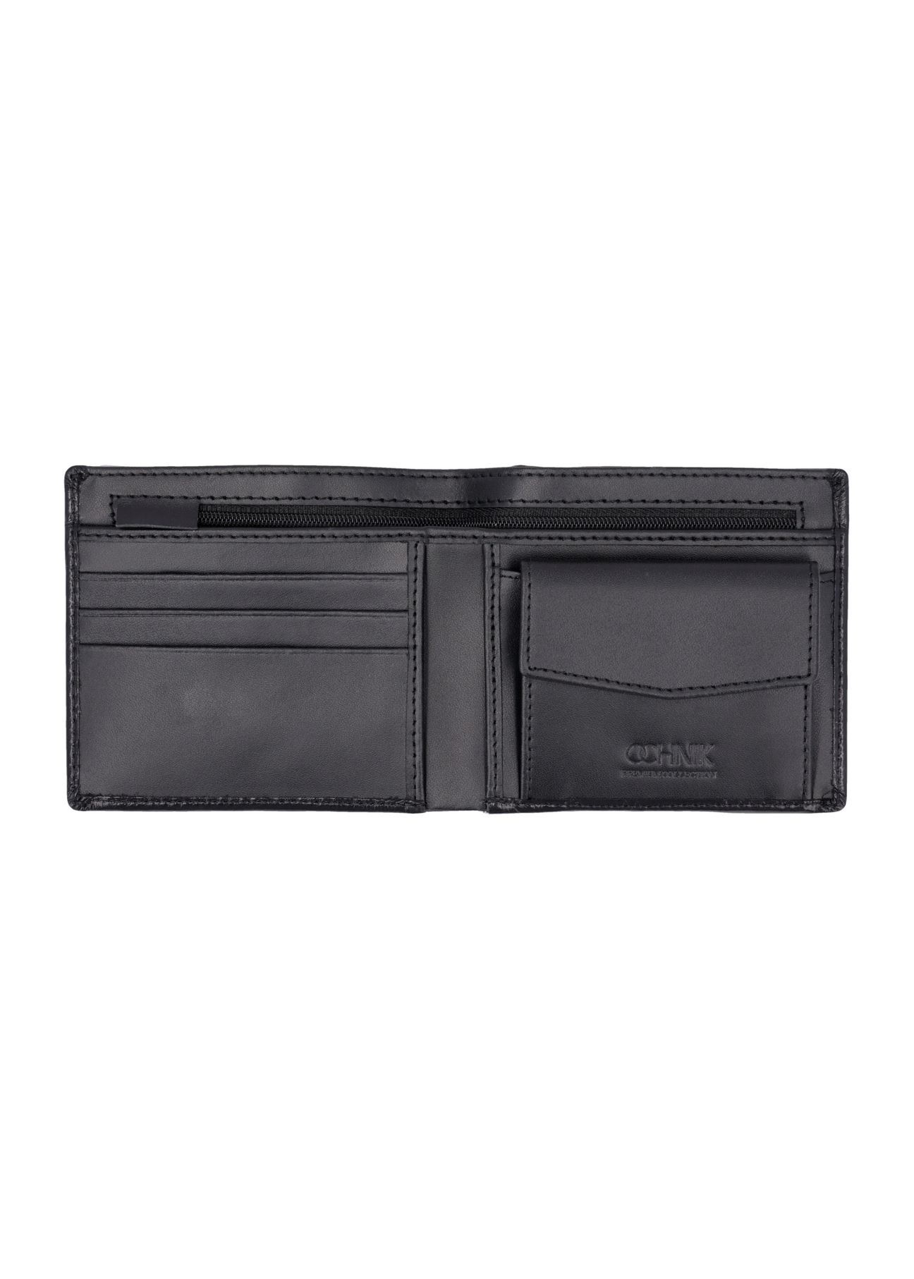 Black leather men's wallet PORMS-0738-99(Z26), interior view of the product on a white background.