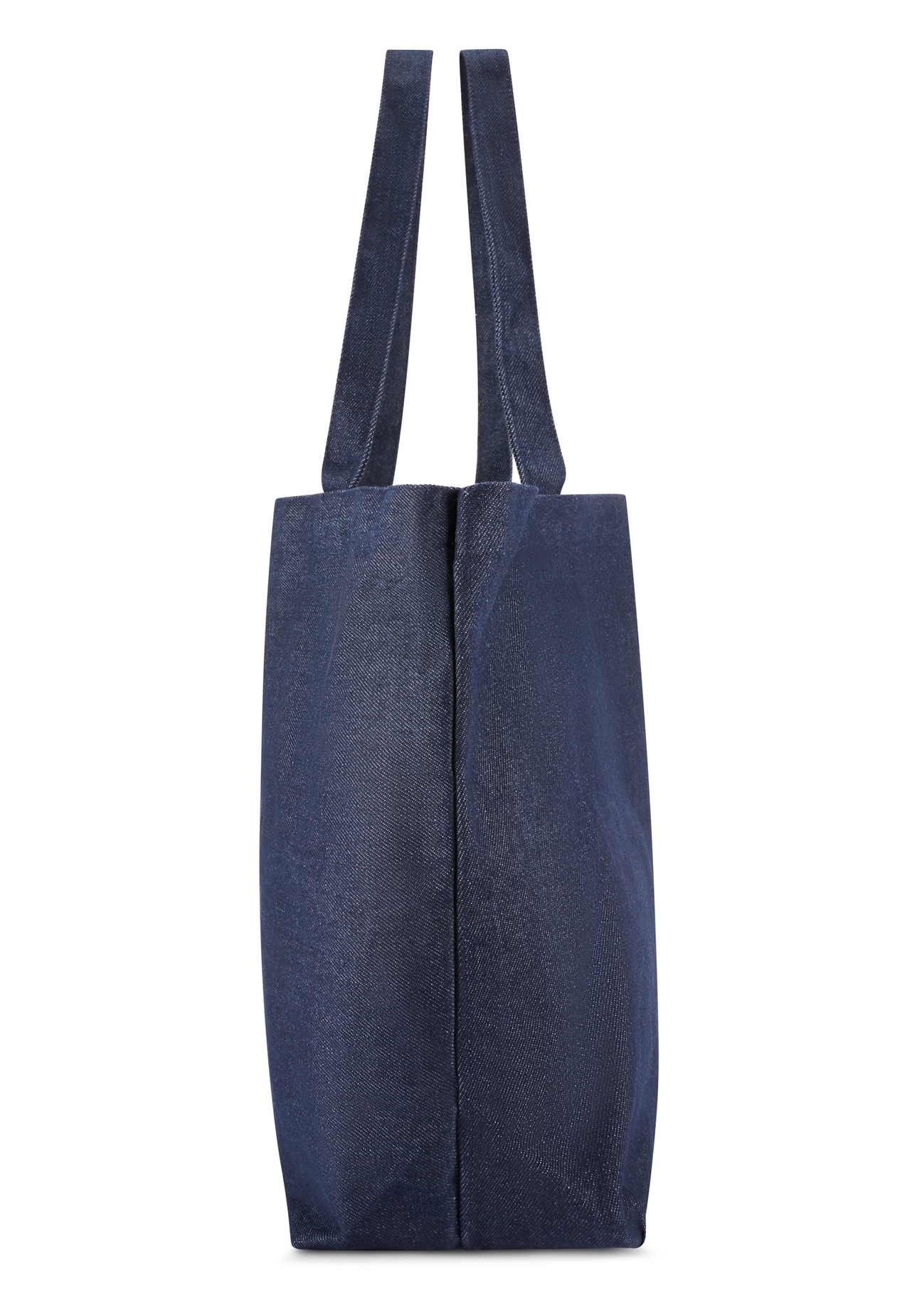 Denim shopper bag TOREN-0334-7H(W26), side product view on white background.