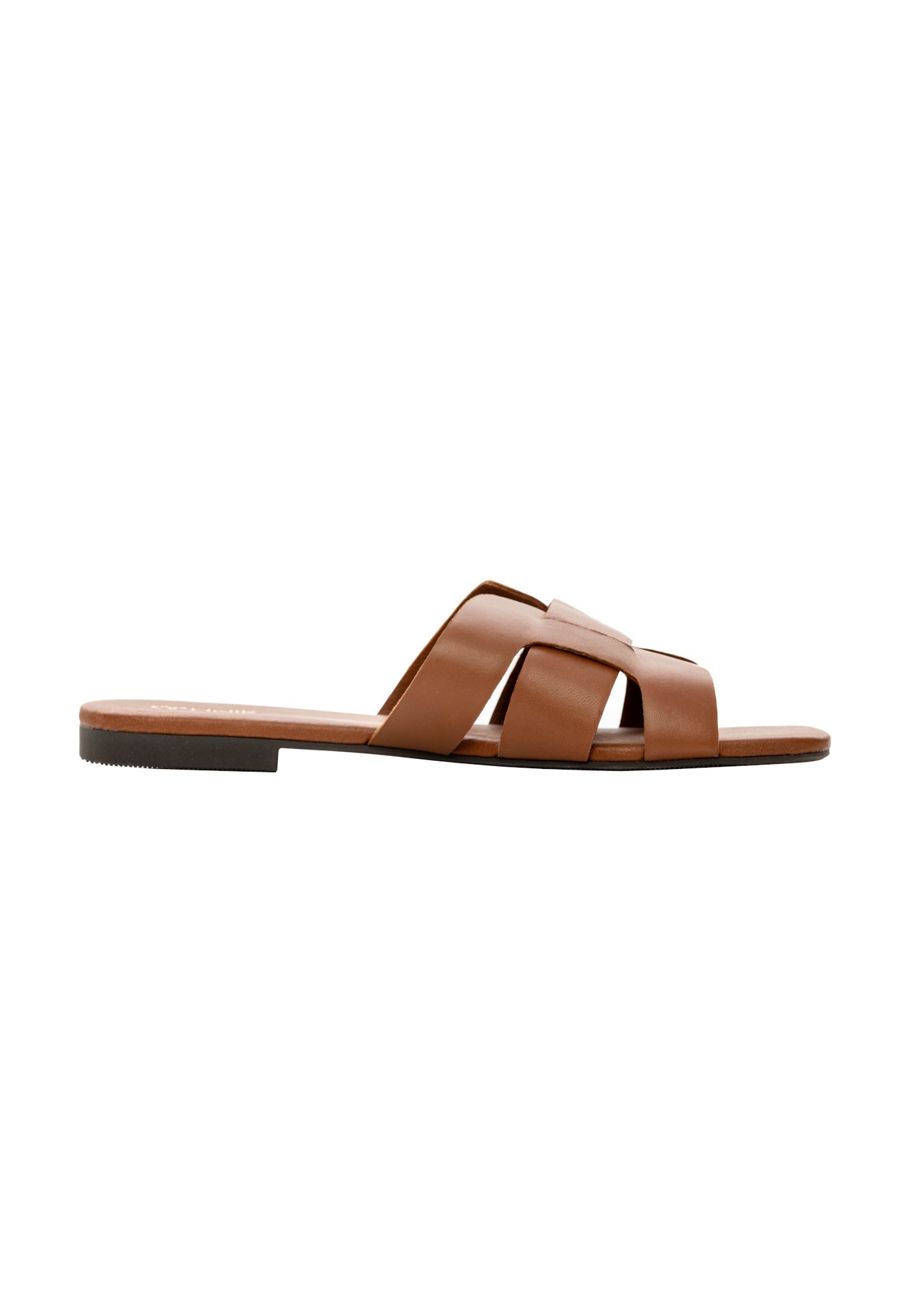 Women's camel flip-flops with braid BUTYD-0904D-1D(W26), side view of the product on a white background.