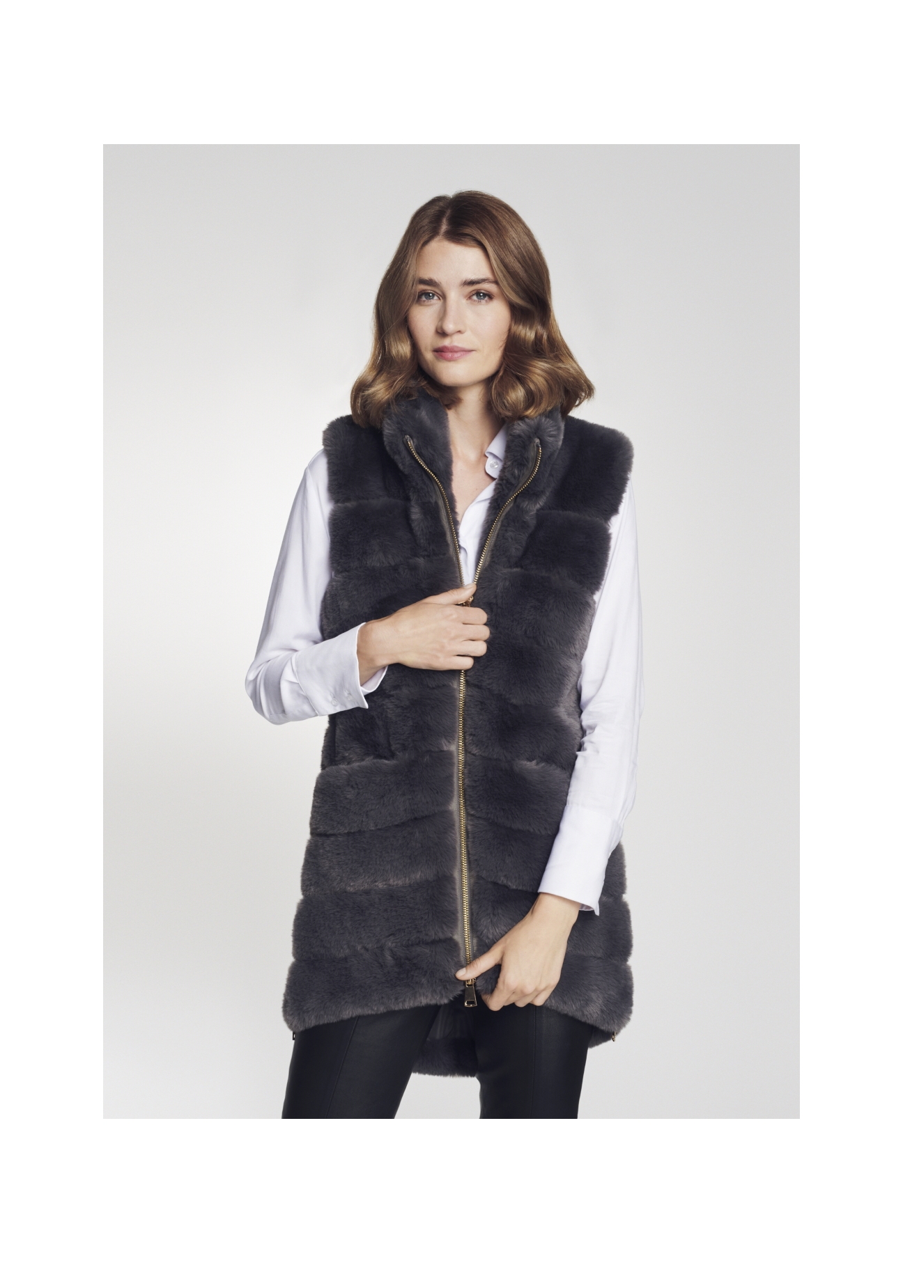 Women's long gray vest KAMDP-0002-95(Z21)-01